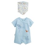 Petit Béguin Barboteuse bébé + foulard Zeste d'amour. Coloris disponibles : Bleu