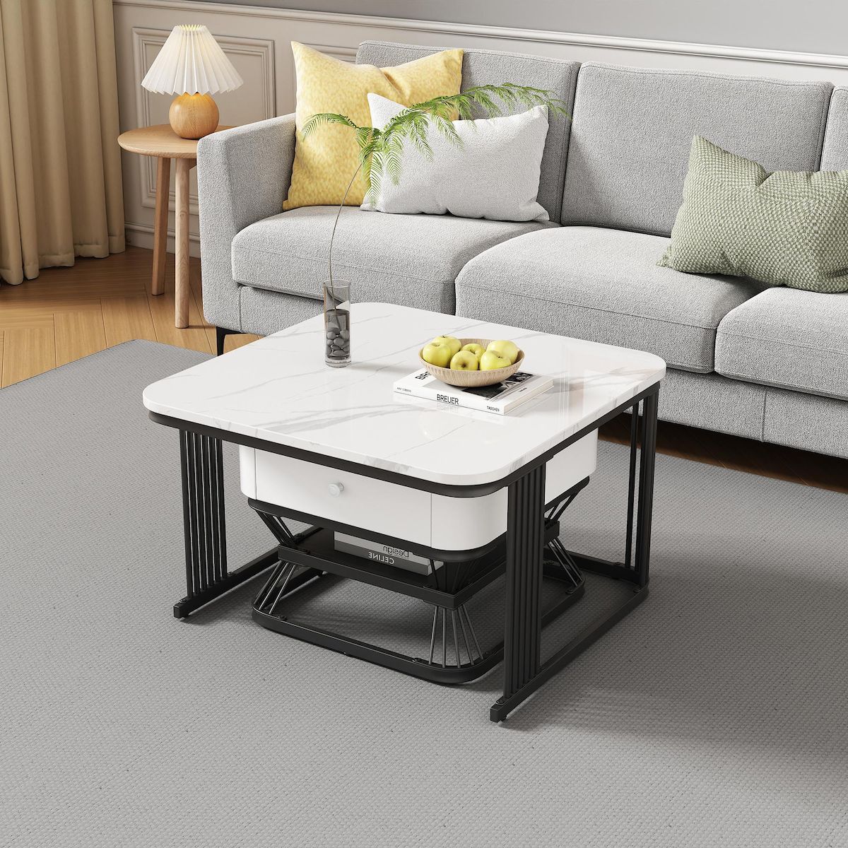 MERAX Lot de 2 tables basses gigognes carrées blanc - 70x70 cm mdf