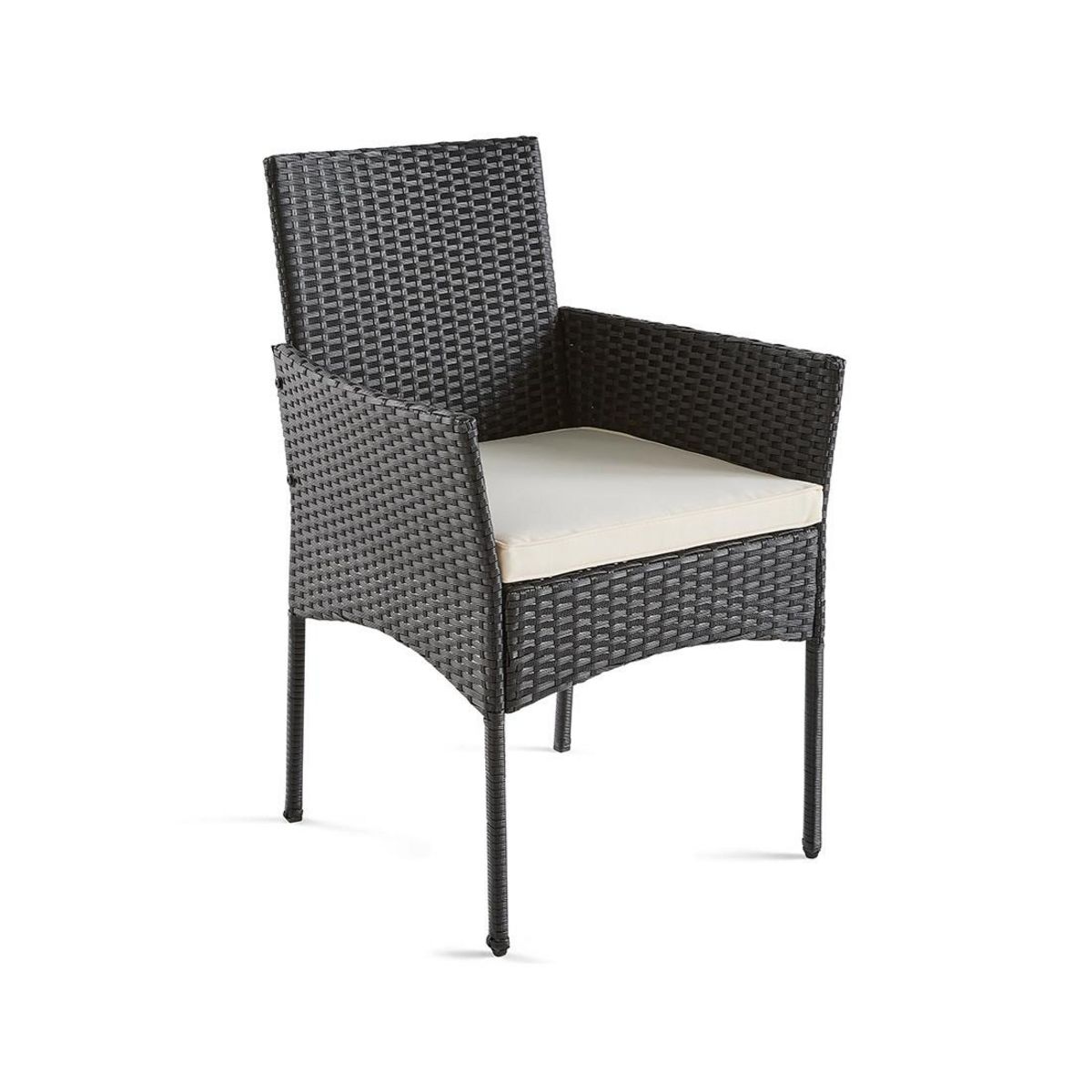 BEST MOBILIER Marbella - salon bas de jardin 4 places - en résine tressée - noir avec coussins beiges