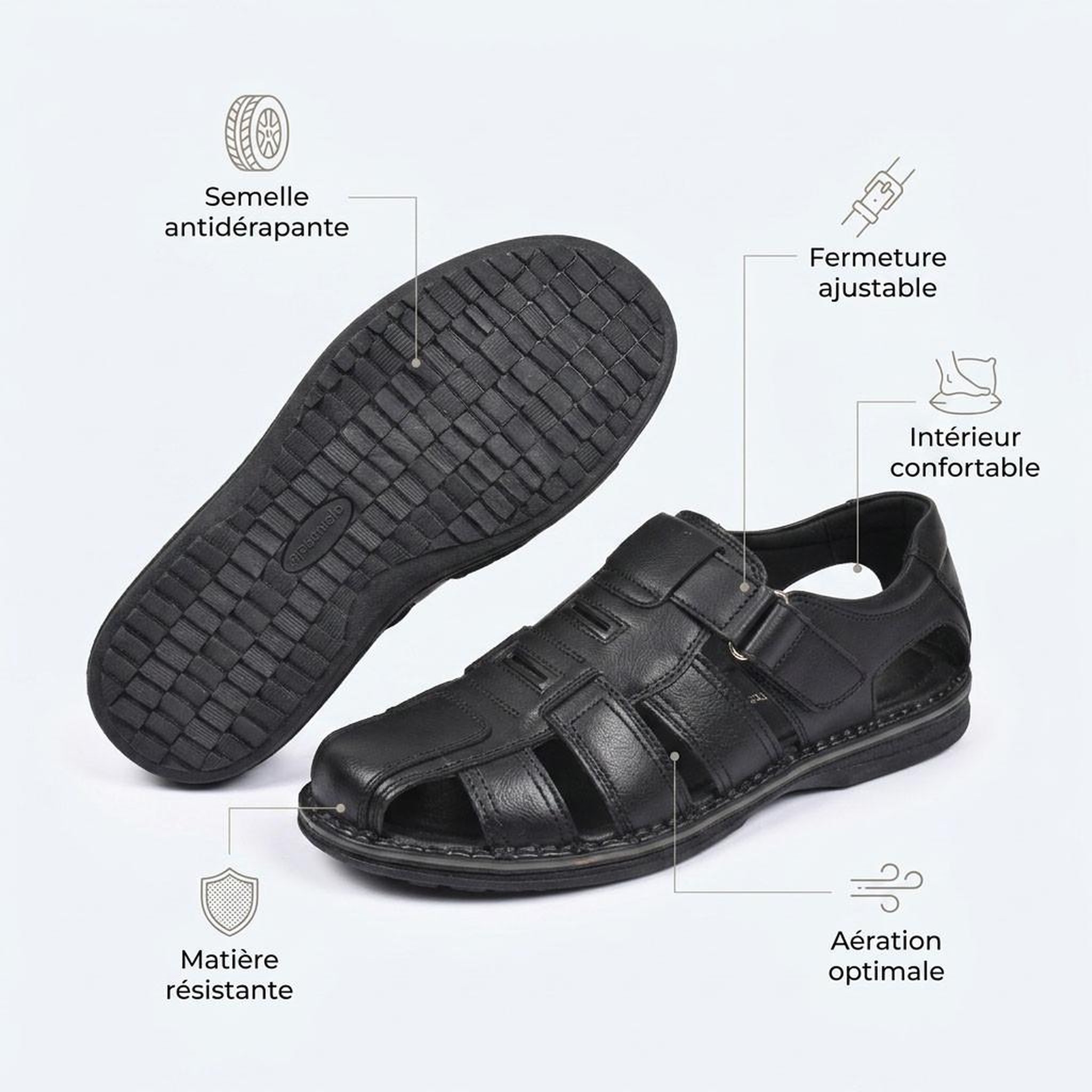 Voir la diapositive 4 : OZABI OZABI Sandales fermees homme confort ete aerées