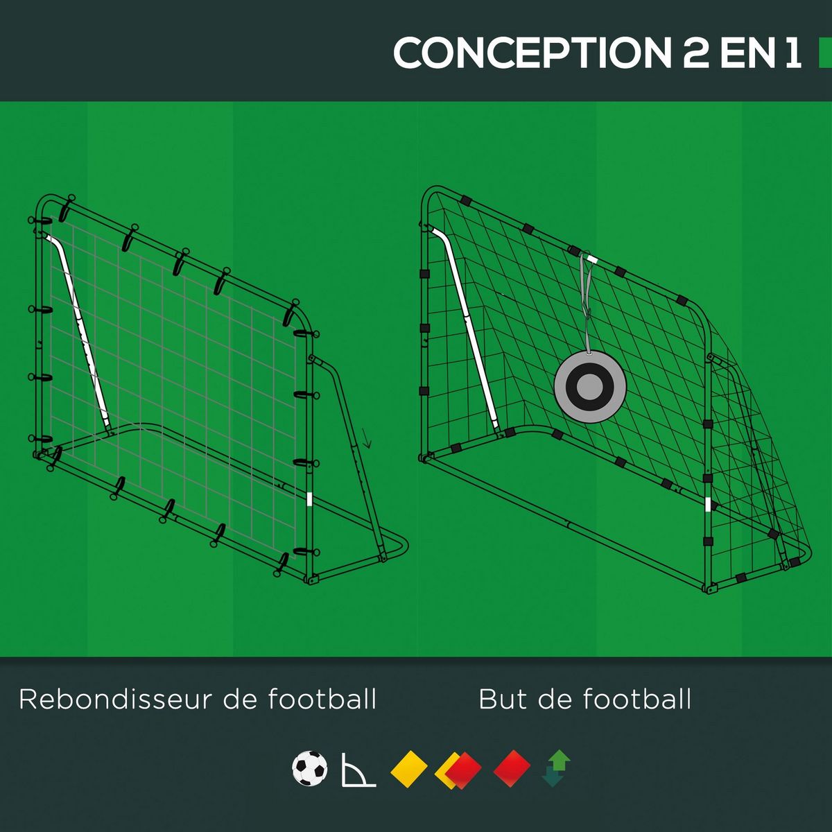 HOMCOM But de football cage de foot but futsal avec cible - dim. 213L x 150l x 100H cm - acier PE noir