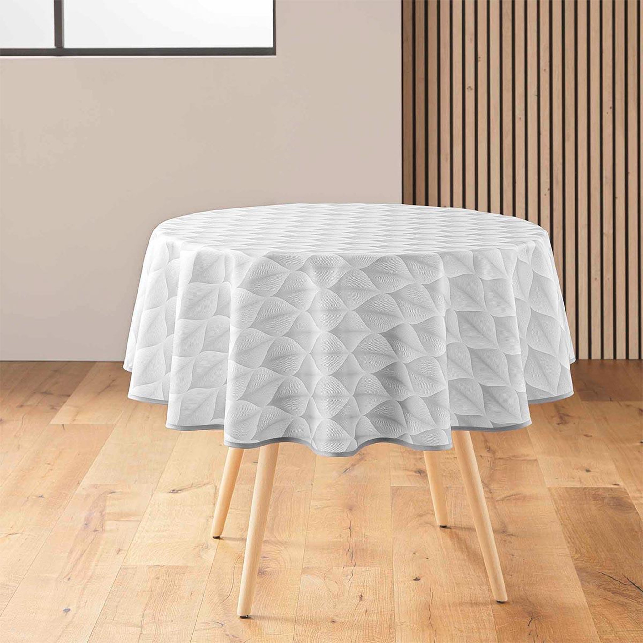Douceur d'Intérieur Nappe ronde antitache imprimé  kalini  180cm gris