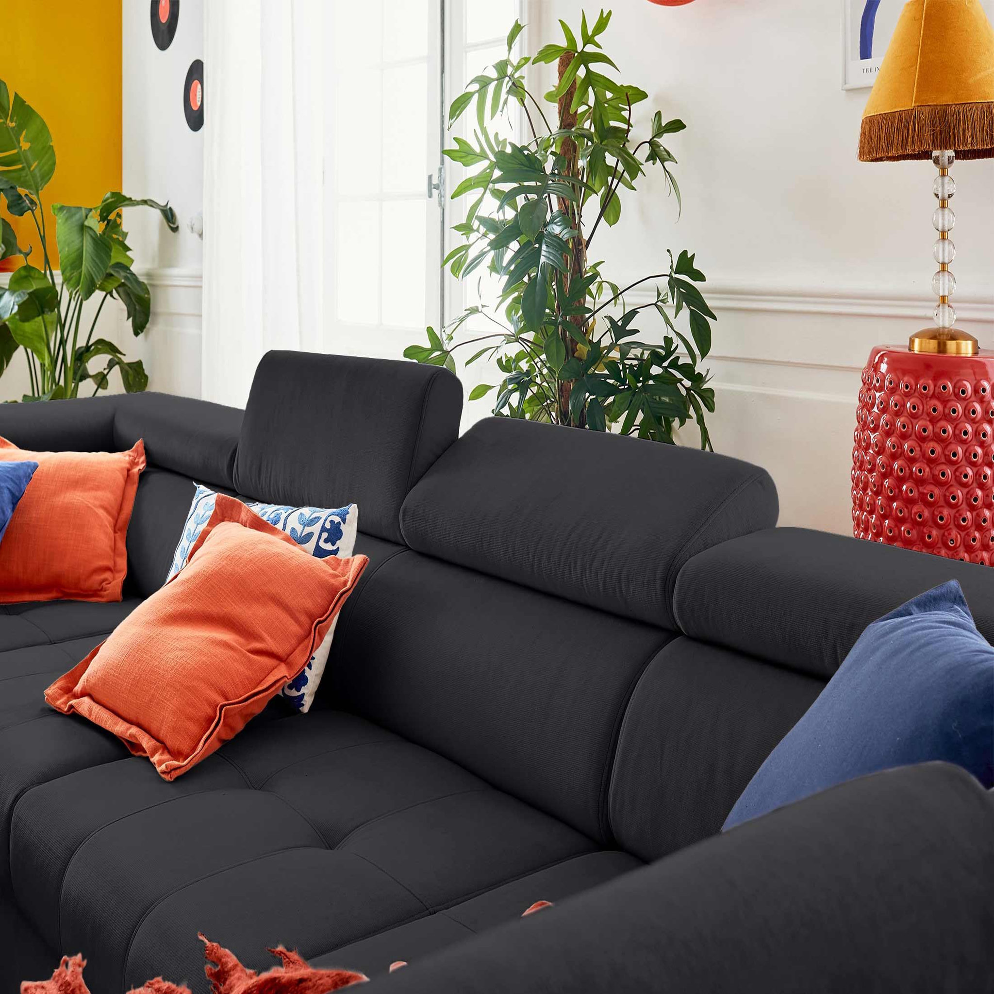 Voir la diapositive 4 : LISA DESIGN Merida - canapé panoramique en u - 7 places - convertible avec coffres et têtières réglables - en velours