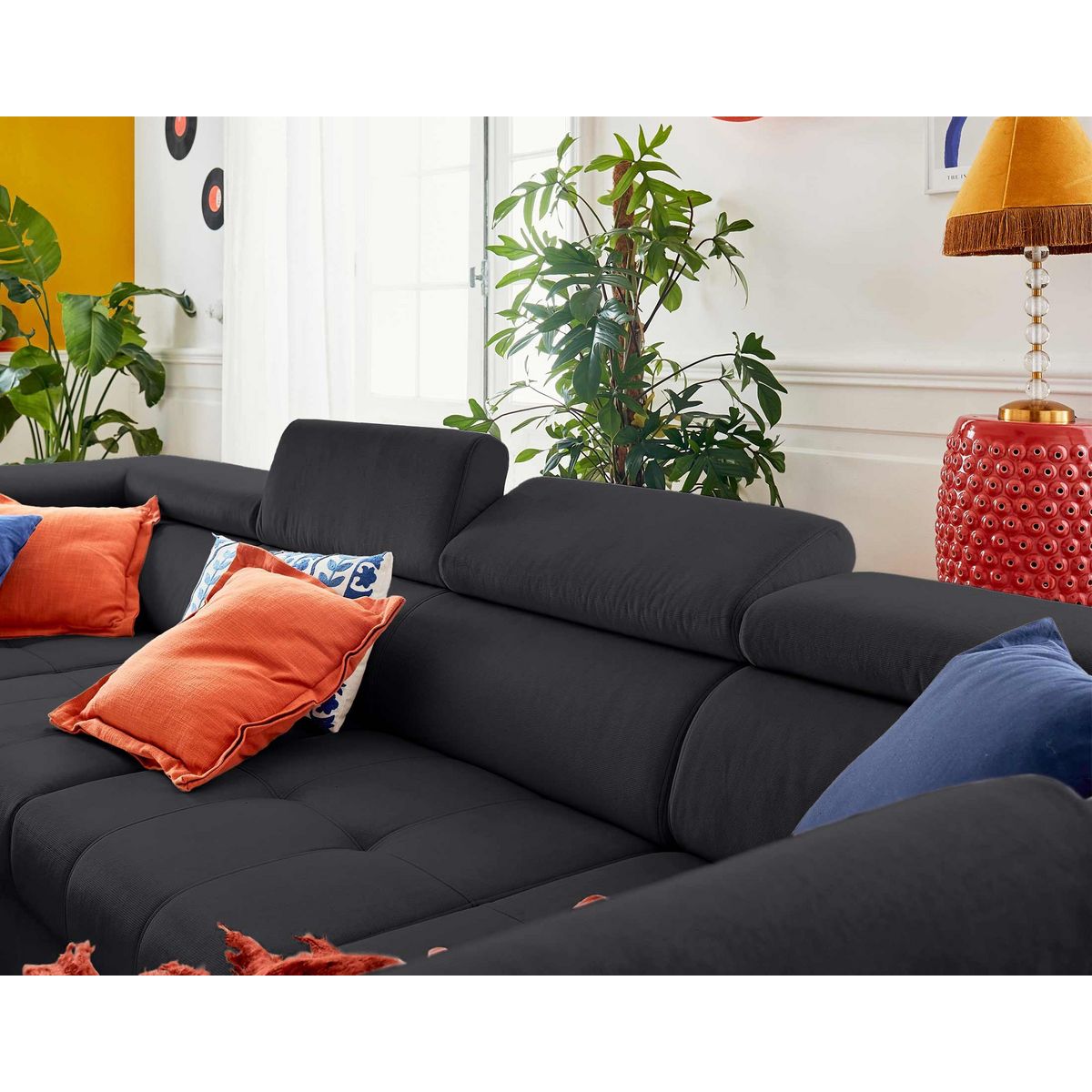 LISA DESIGN Merida - canapé panoramique en u - 7 places - convertible avec coffres et têtières réglables - en velours