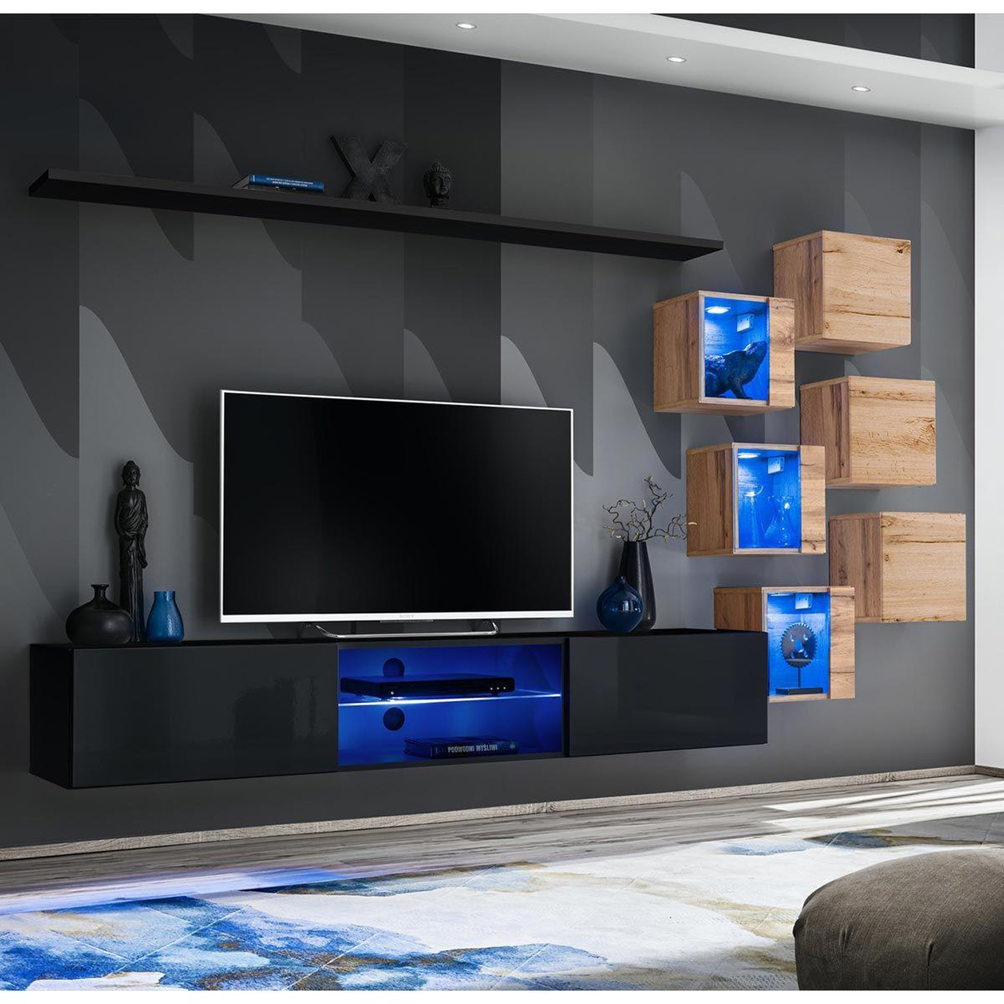 Paris Prix Ensemble meuble tv  switch xxi  260cm noir & naturel