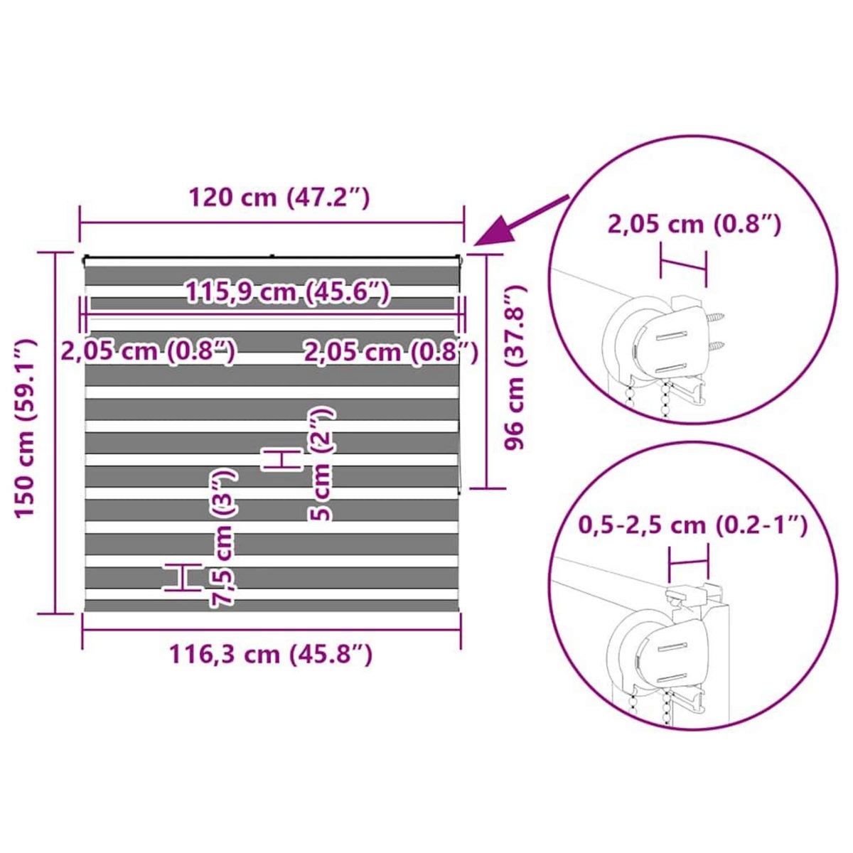 VIDAXL Store zebre marron sable largeur du tissu 115,9 cm polyester