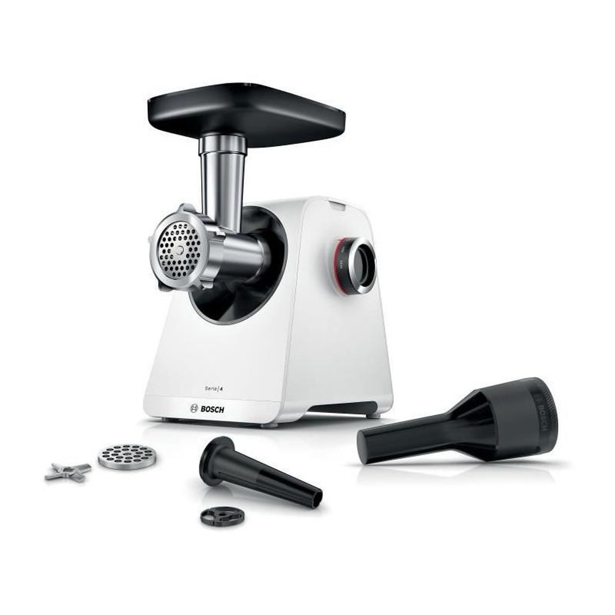 BOSCH Hachoir a viande - BOSCH - MFWS420W Série 4 - Blanc - 500 W - moteur bloqué 1900 W - 2,5 kg/mn - 2 vitesses - 2 grilles de hac