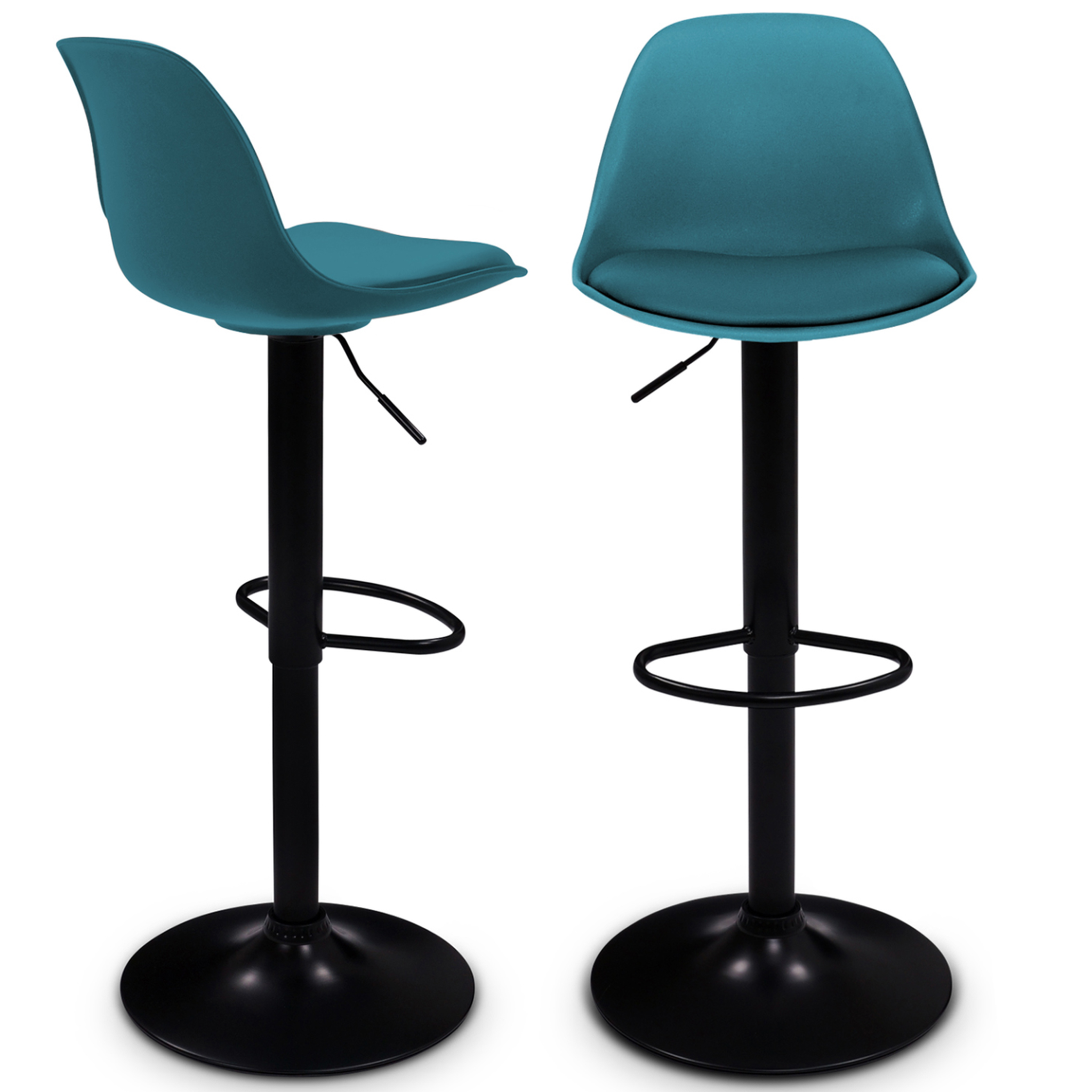 ID MARKET Lot de 2 tabourets de bar karl design bleu canard pied noir
