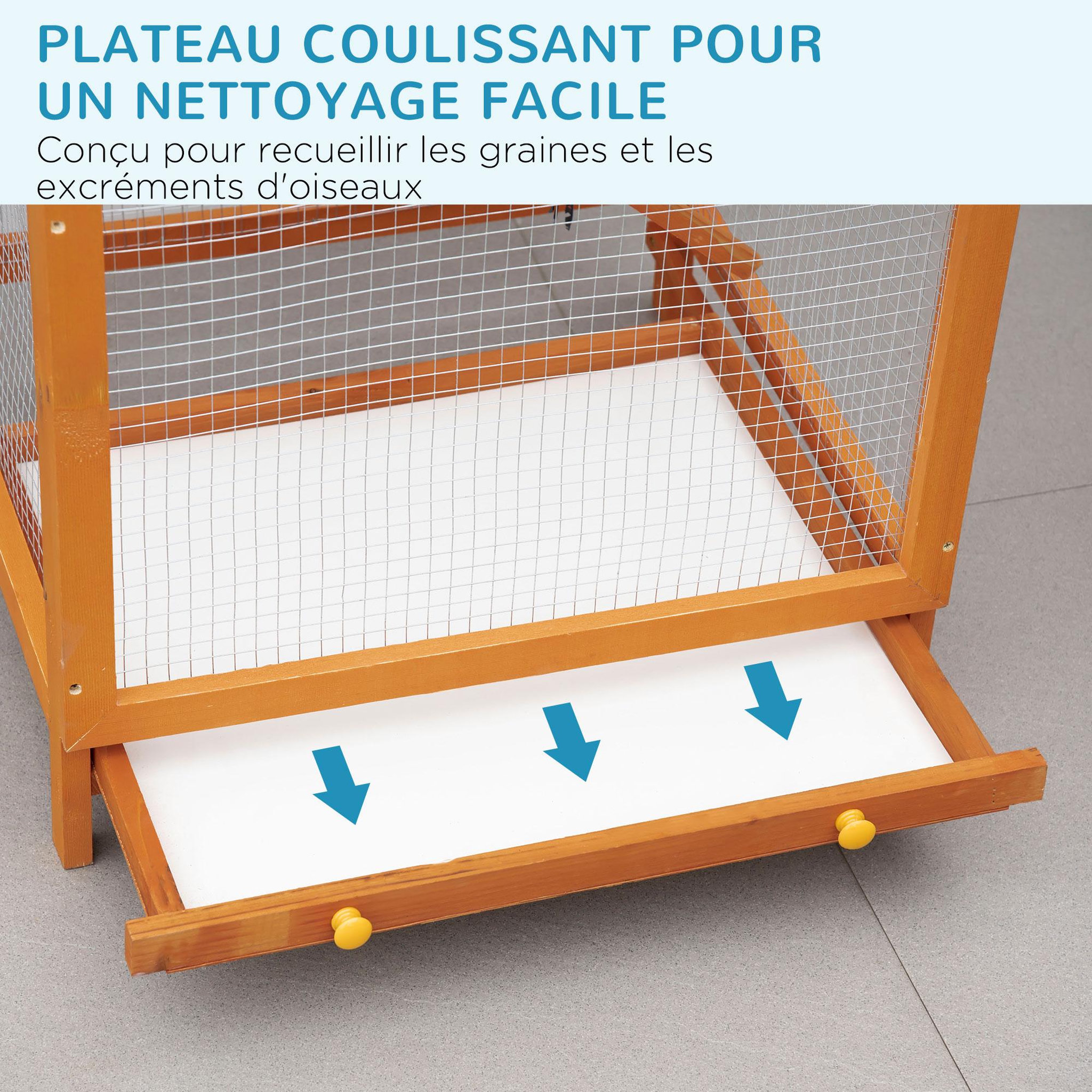 Voir la diapositive 4 : PAWHUT Volière cage à oiseaux - 2 portes tiroir déjection coulissant échelle toit bitumé - bois sapin pré-huilé