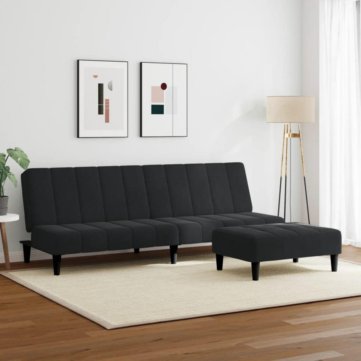 VIDAXL Canape-lit a 2 places avec repose-pied noir velours