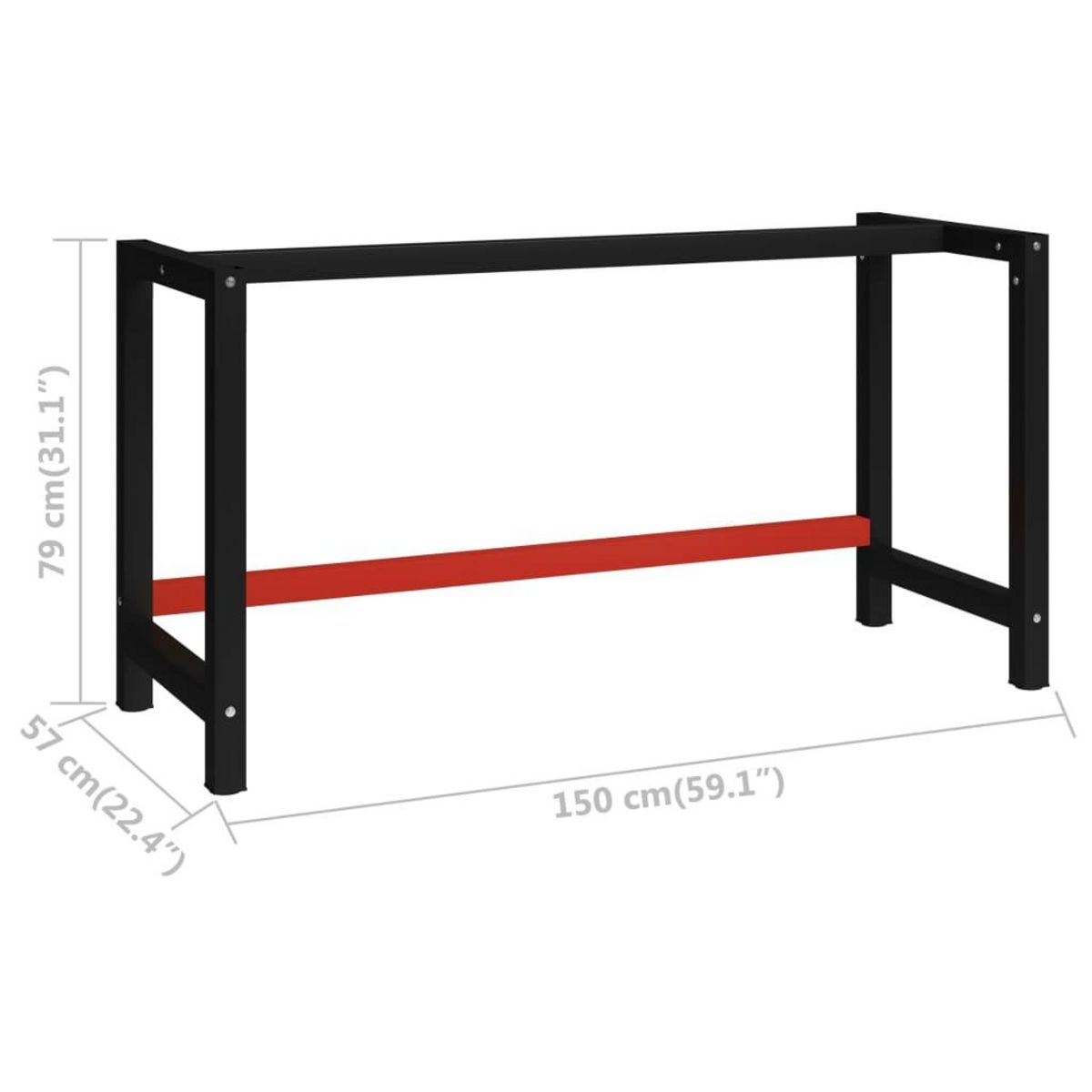 VIDAXL Cadre de banc de travail Metal 150x57x79 cm Noir et rouge