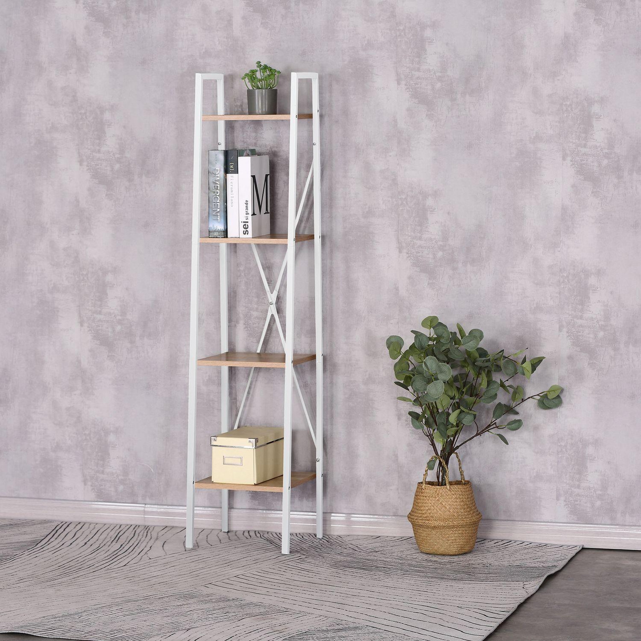 Voir la diapositive 2 : The Home Deco Factory Etagère à 4 planches en bois et métal - l. 34 x h. 148 cm. - blanc
