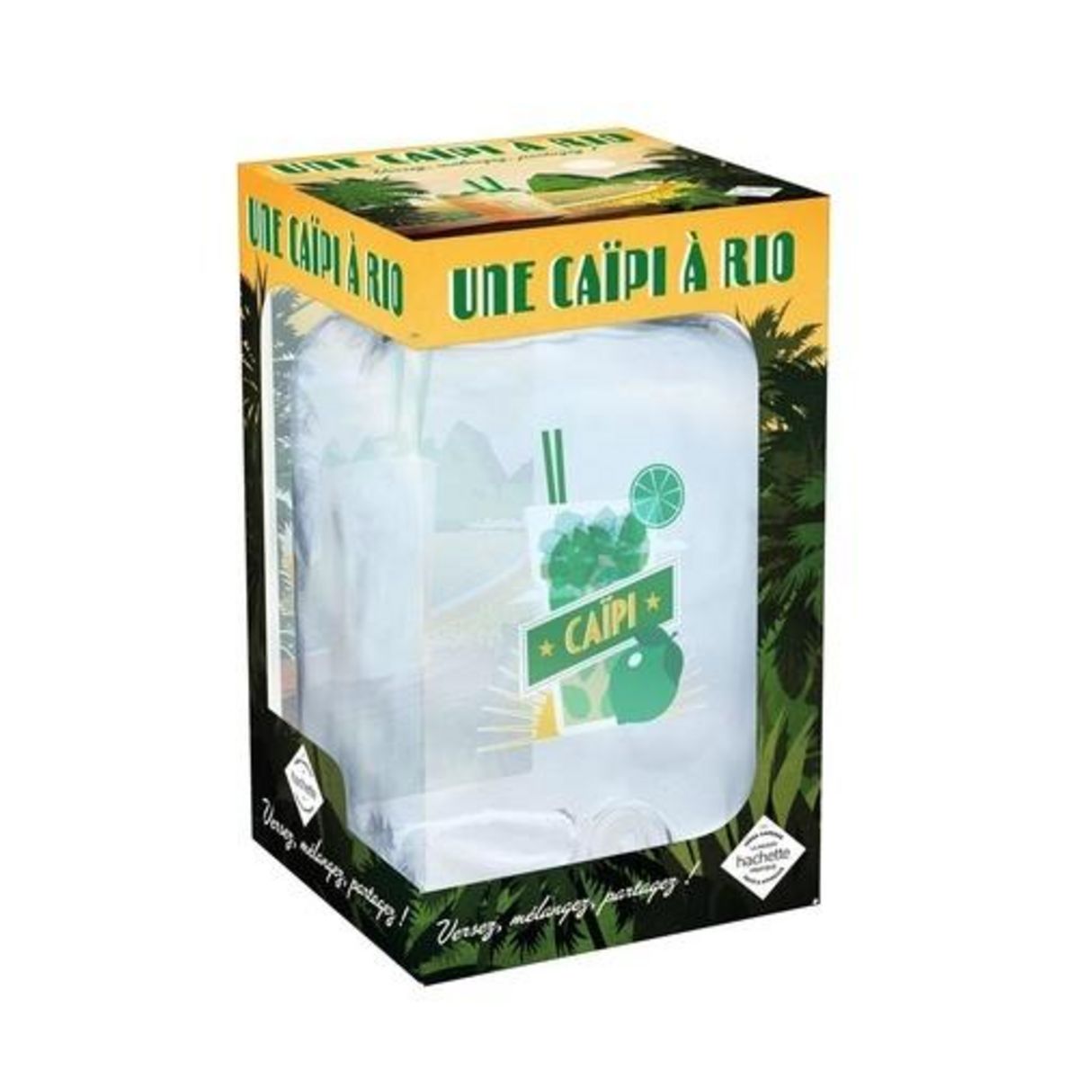 UNE CAIPI A RIO. VERSEZ, MELANGEZ, PARTAGER ! COFFRET AVEC UNE FONTAINE EN VERRE (4 LITRES) ILLUSTREE ET 1 LIVRE DE 14 RECETTES, Hachette Pratique