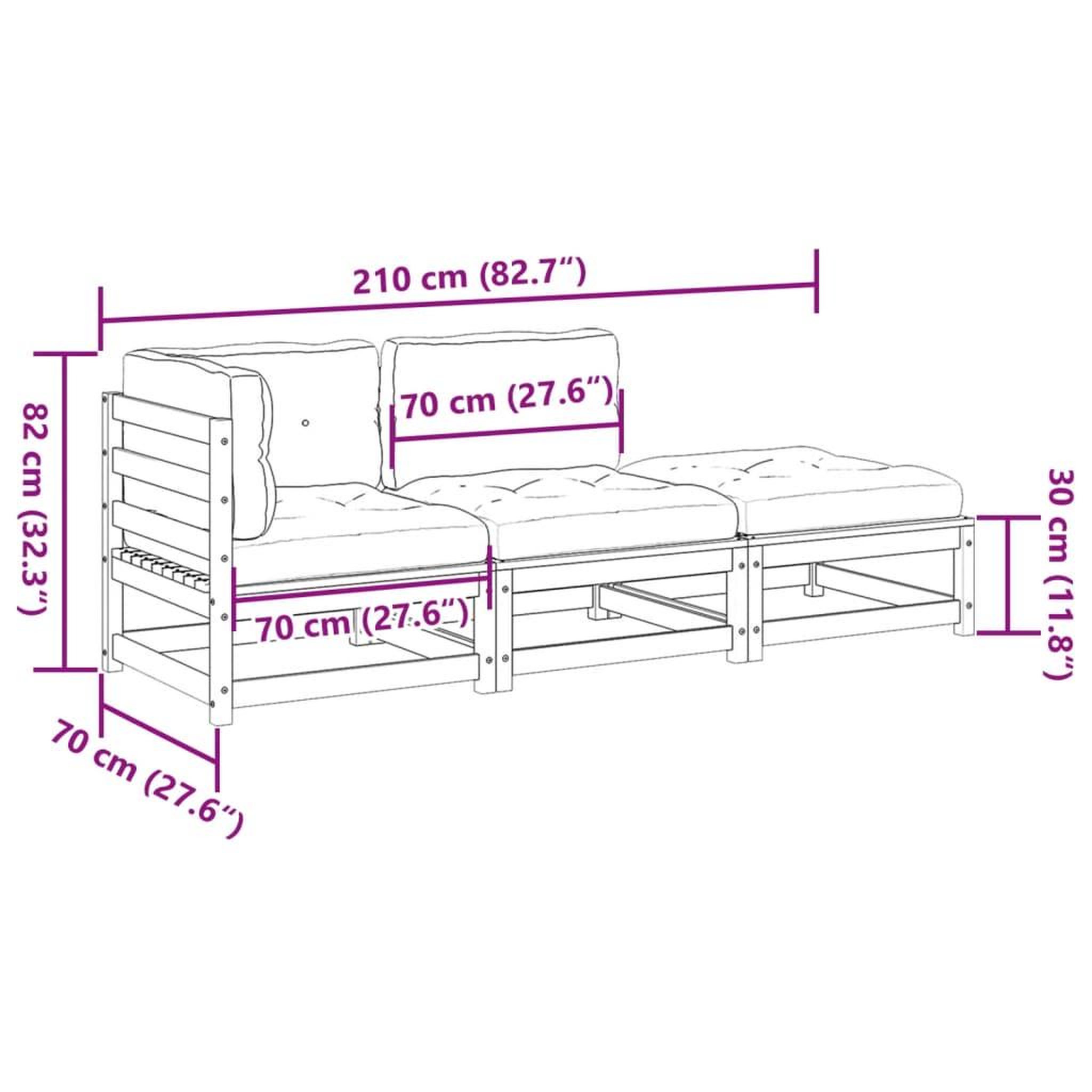 Voir la diapositive 6 : VIDAXL Salon de jardin 3 pcs avec coussins bois de pin massif
