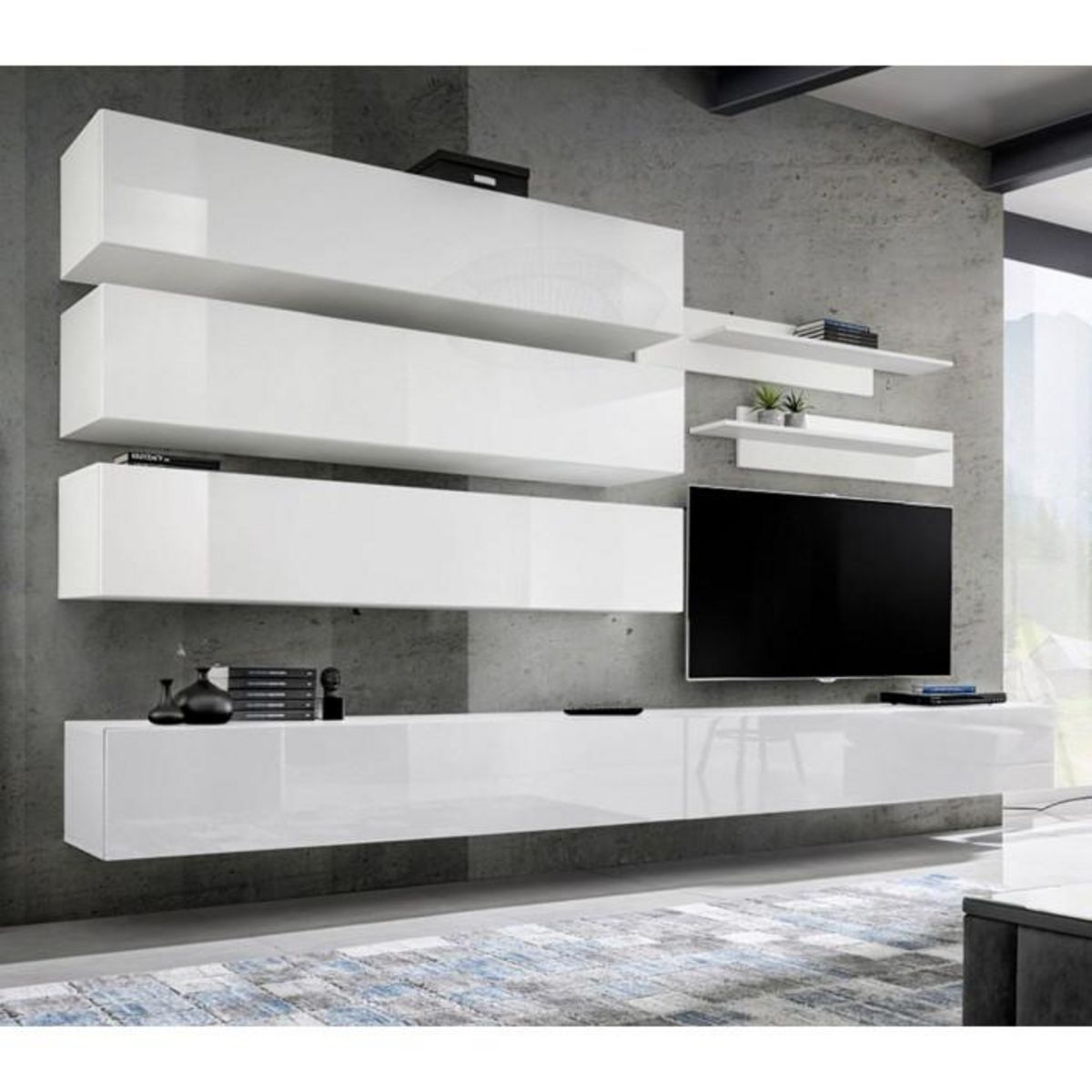 Paris Prix Meuble TV Mural Design  Fly IX  320cm Blanc
