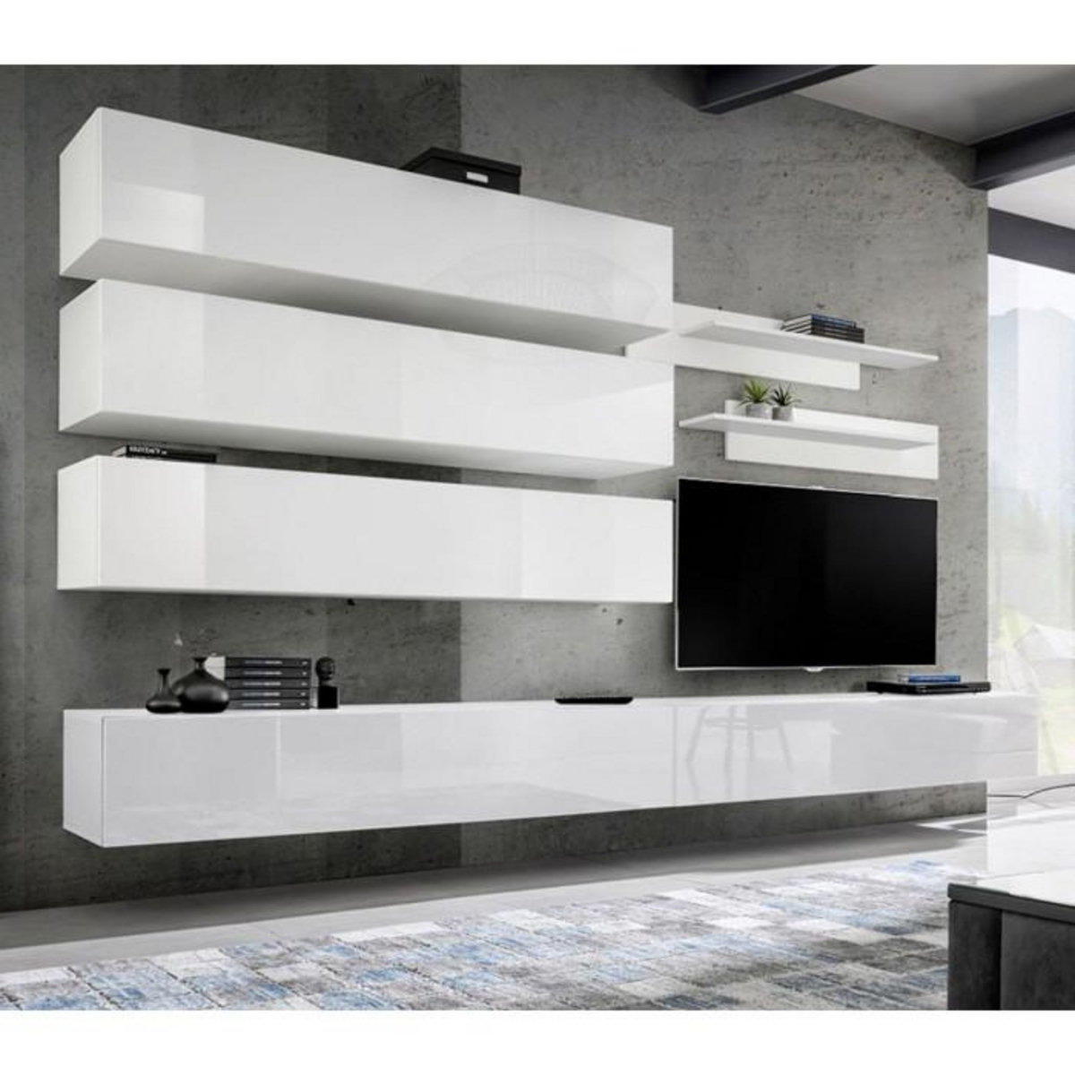 Paris Prix Meuble TV Mural Design  Fly IX  320cm Blanc