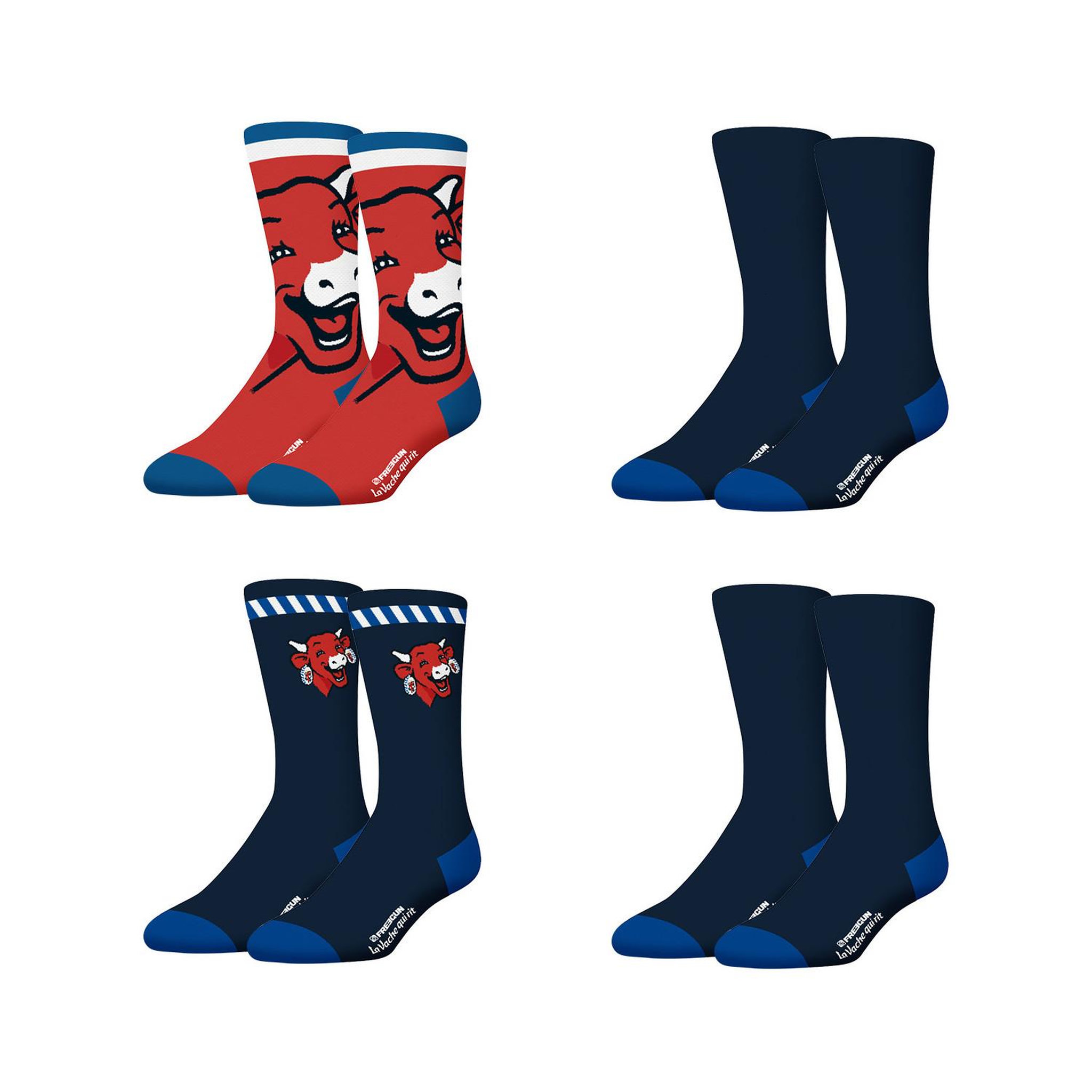 Voir la diapositive 1 : FREEGUN Lot de 4 paires de chaussettes homme la vache qui rit