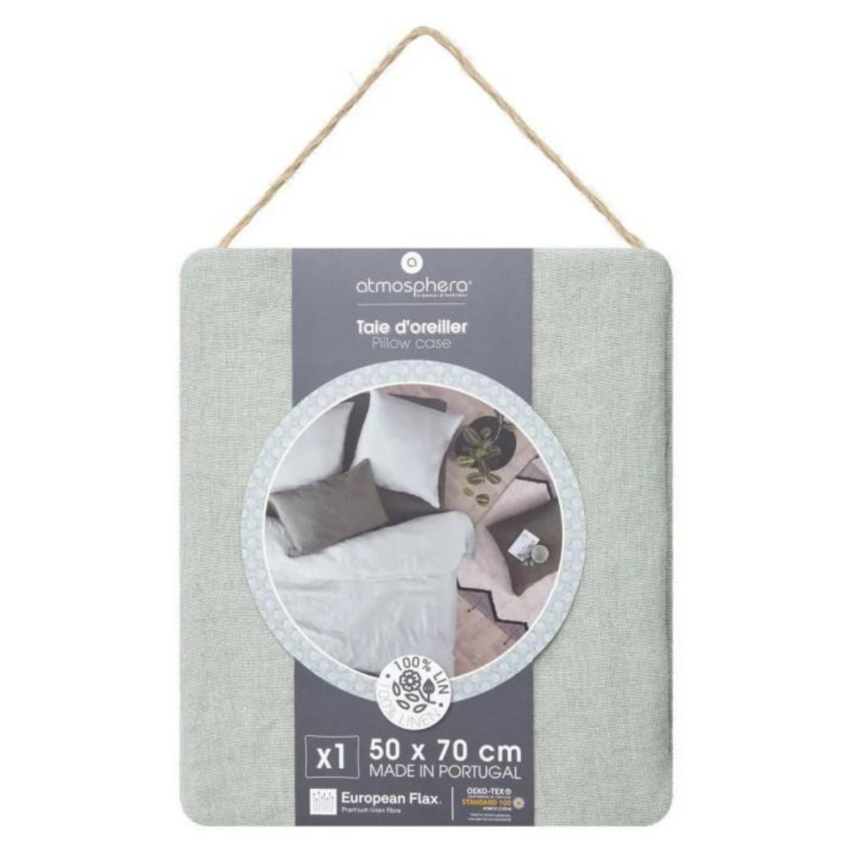 ATMOSPHERA Taie d'Oreiller en Lin  Adorable  50x70cm Vert Céladon