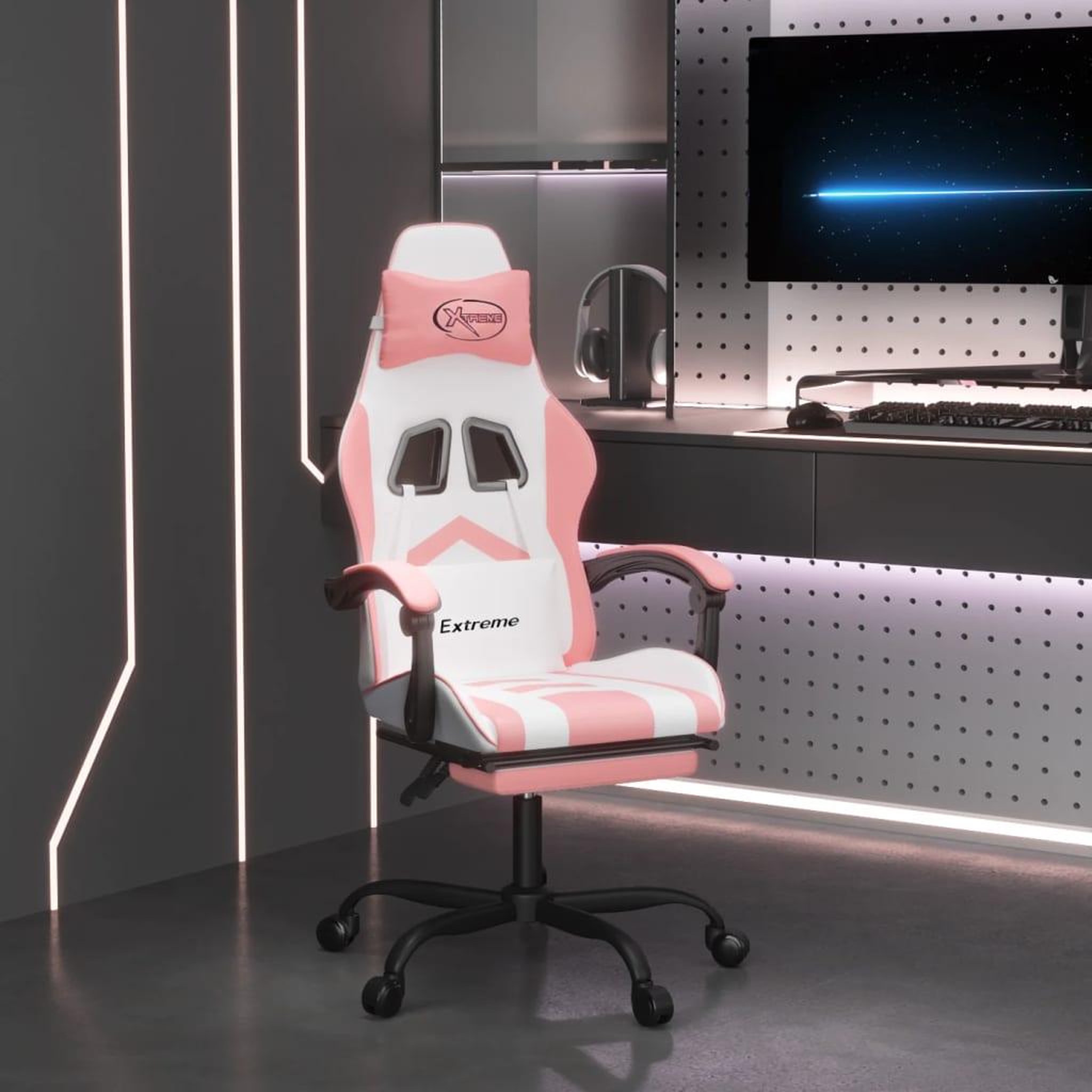 VIDAXL Chaise de jeu pivotante et repose-pied Blanc et rose Similicuir