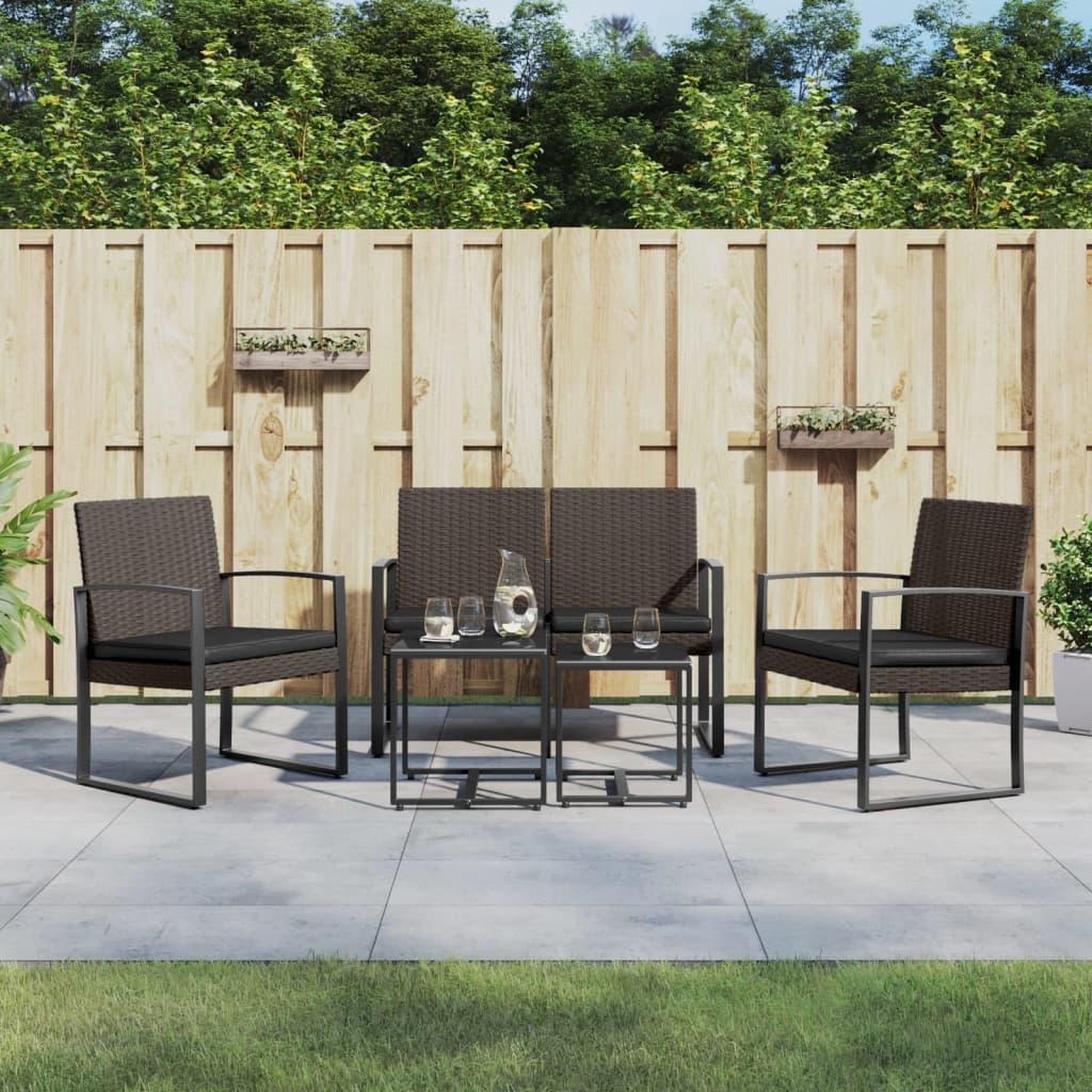 VIDAXL Ensemble a manger de jardin 5 pcs et coussins marron rotin PP