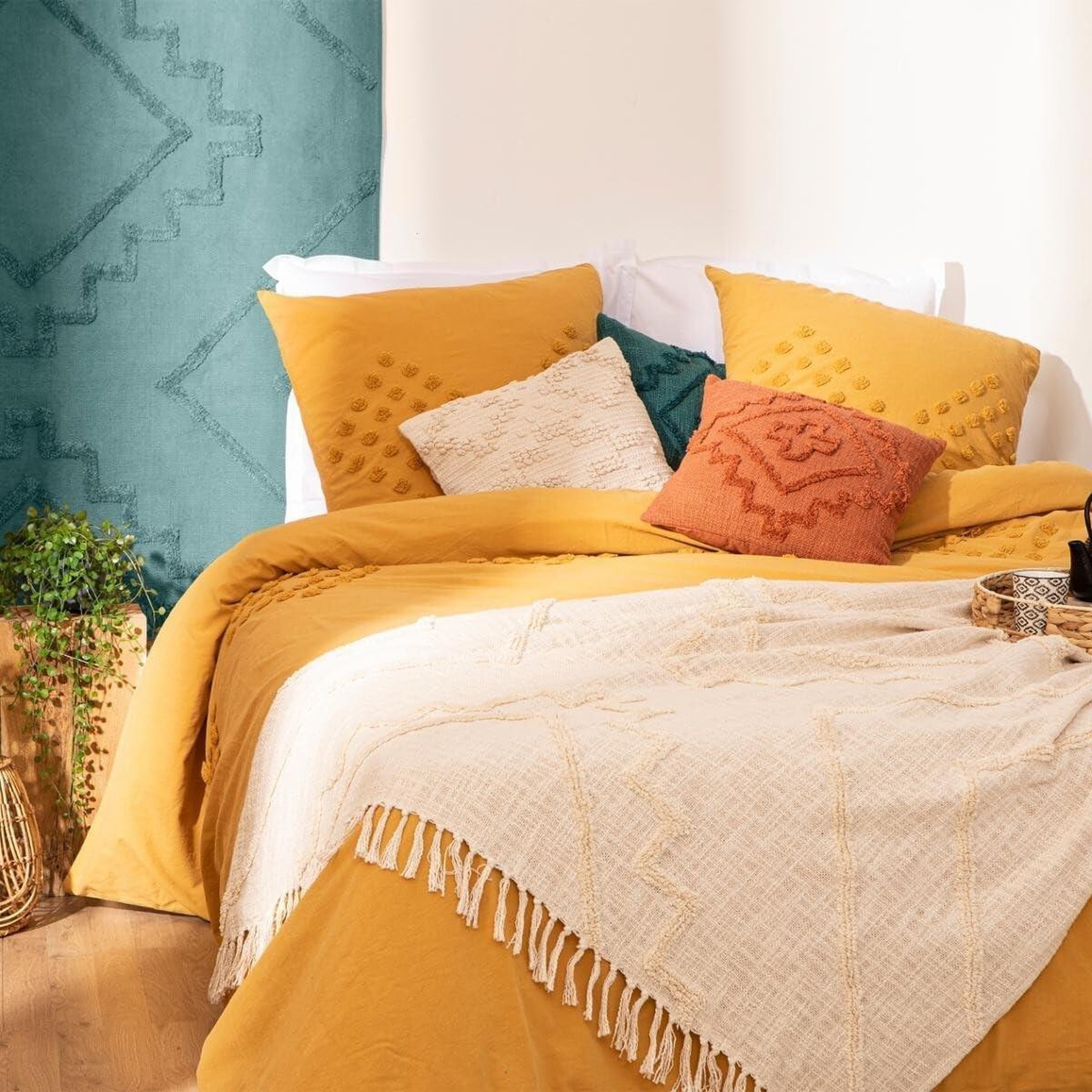 Voir la diapositive 5 : Eden Plaid jeté de lit ou fauteuil en coton tufté