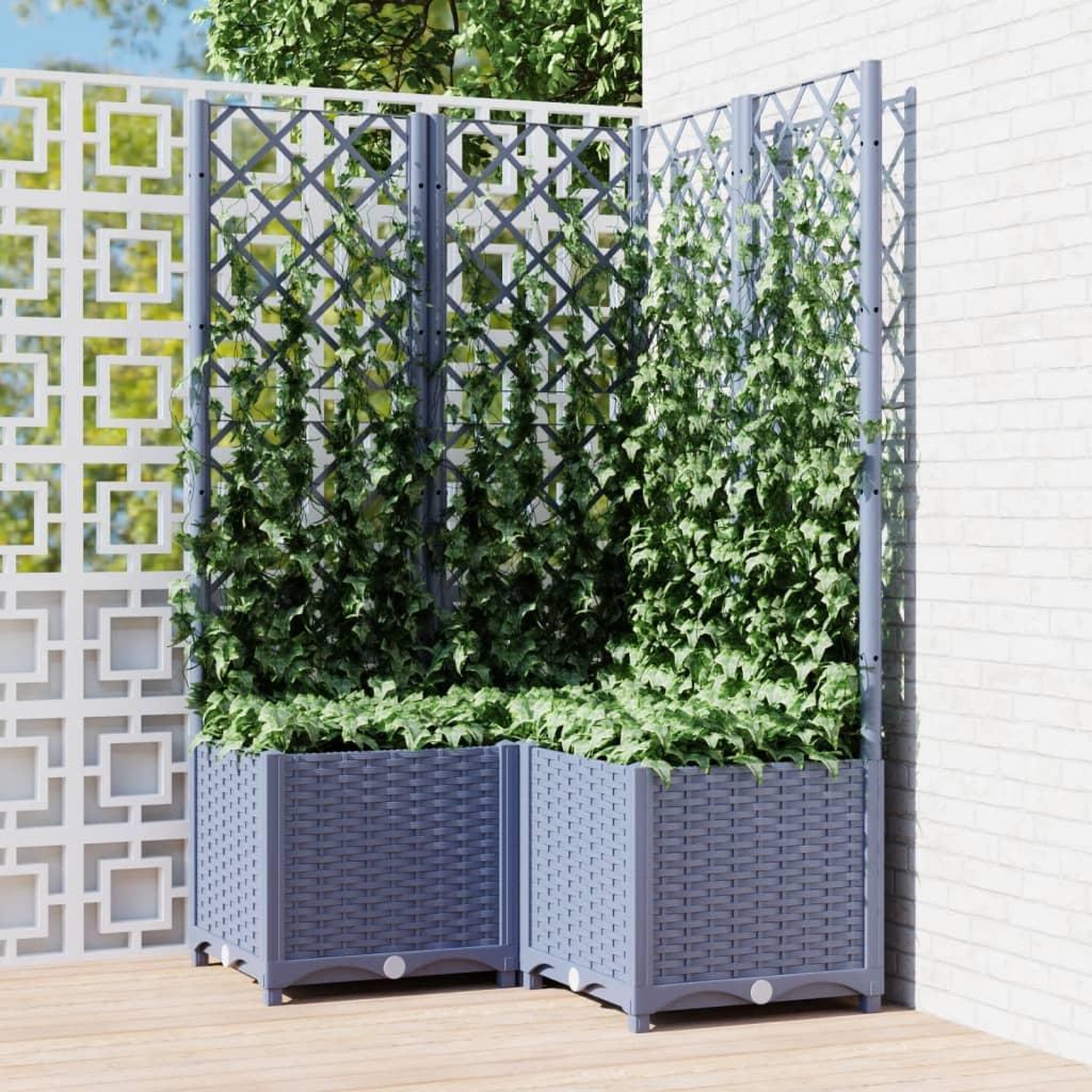 Voir la diapositive 1 : VIDAXL Jardiniere avec treillis bleu gris 80x80x136 cm PP