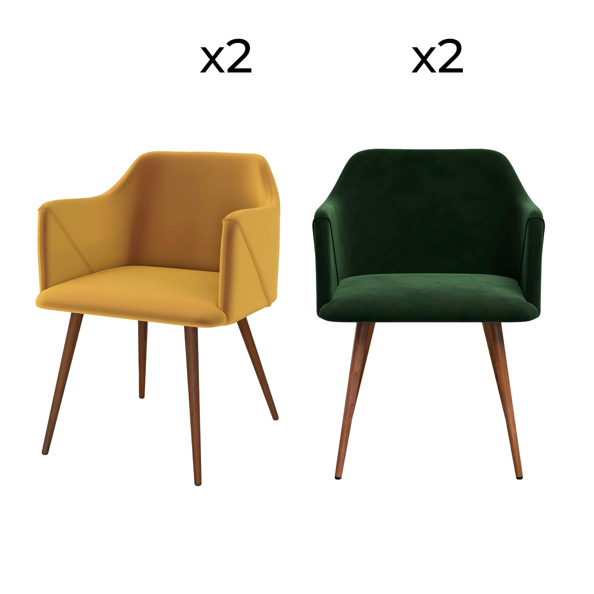 MAISON PAVANE Pack 4 chaises en velours jaune et vert-daisy
