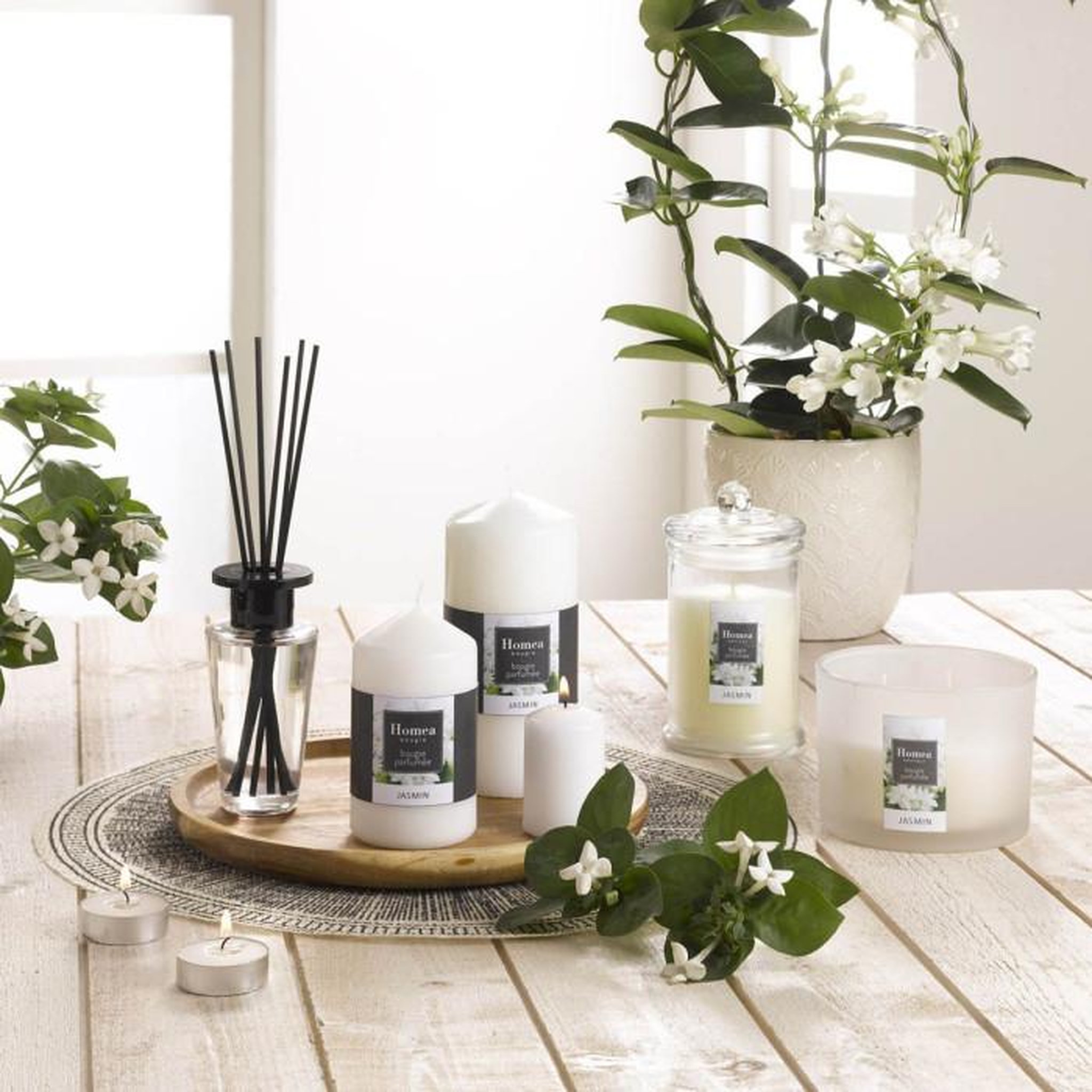 Voir la diapositive 2 : HOMEA Bougie verrine parfumée  essentiel ii  8cm jasmin