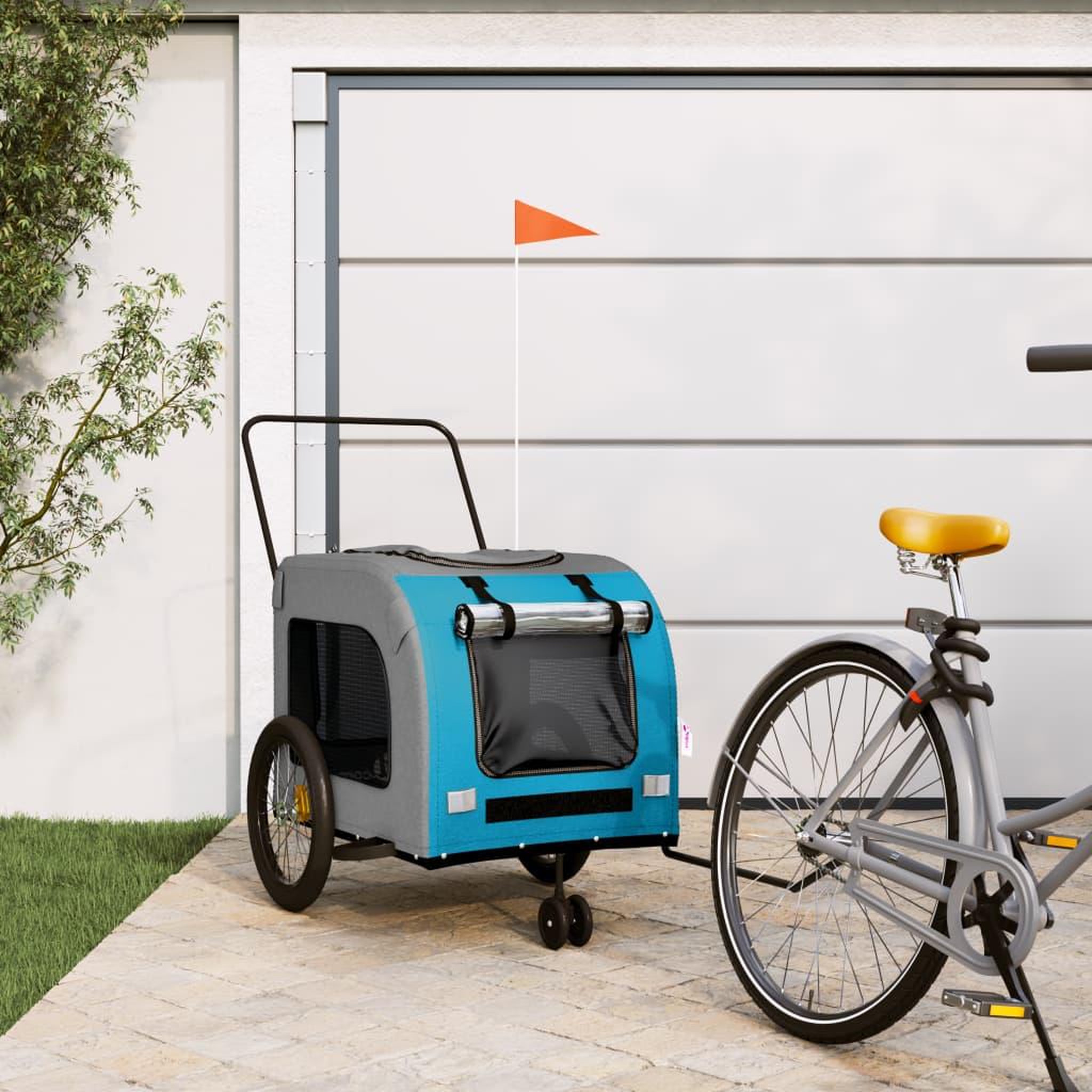VIDAXL Remorque de velo pour animaux de compagnie bleu et gris