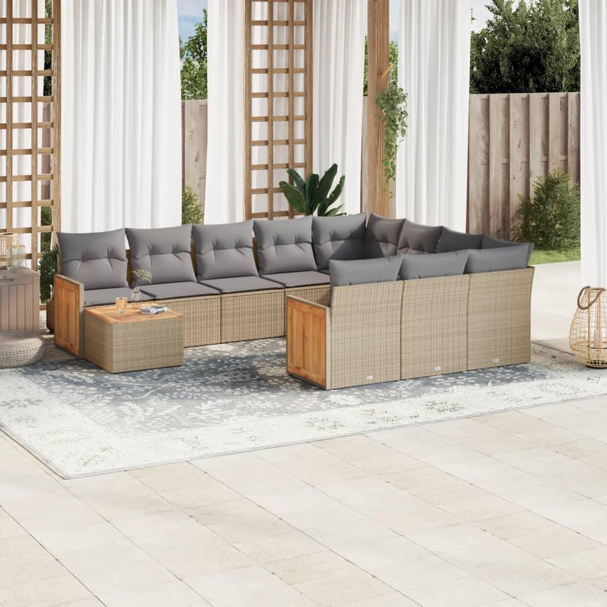 VIDAXL Salon de jardin 11 pcs avec coussins beige resine tressee