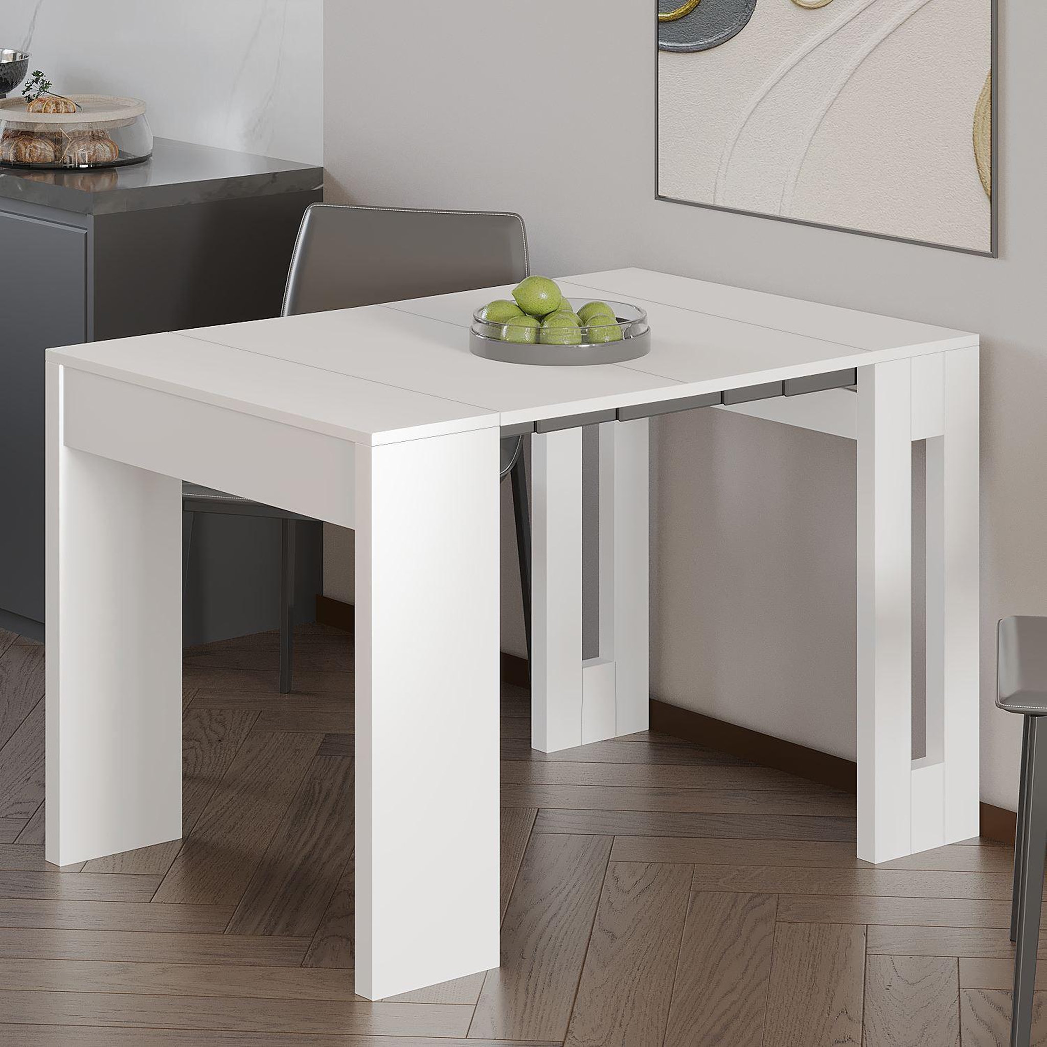 Voir la diapositive 2 : Habitat et Jardin Table repas extensible en bois  nivo  - 80 x 44 x 76 cm - blanc