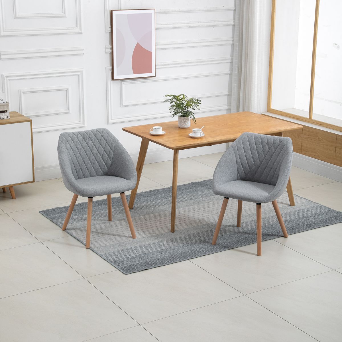 HOMCOM Chaises de visiteur design scandinave - lot de 2 chaises - pieds effilés bois hêtre - assise dossier accoudoirs ergonomiques lin gris