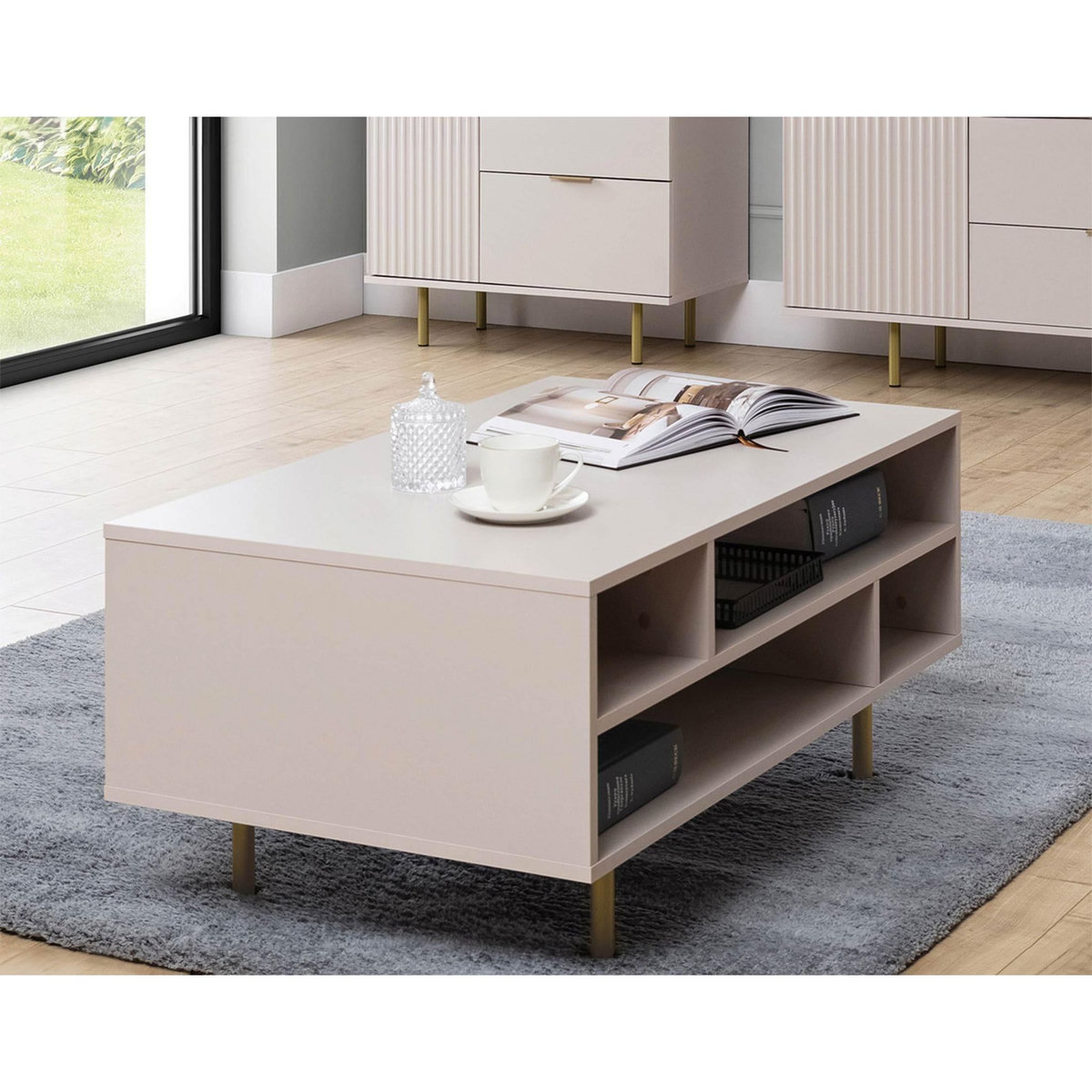 BEST MOBILIER Monica - table basse - beige - 5 niches - 100 cm