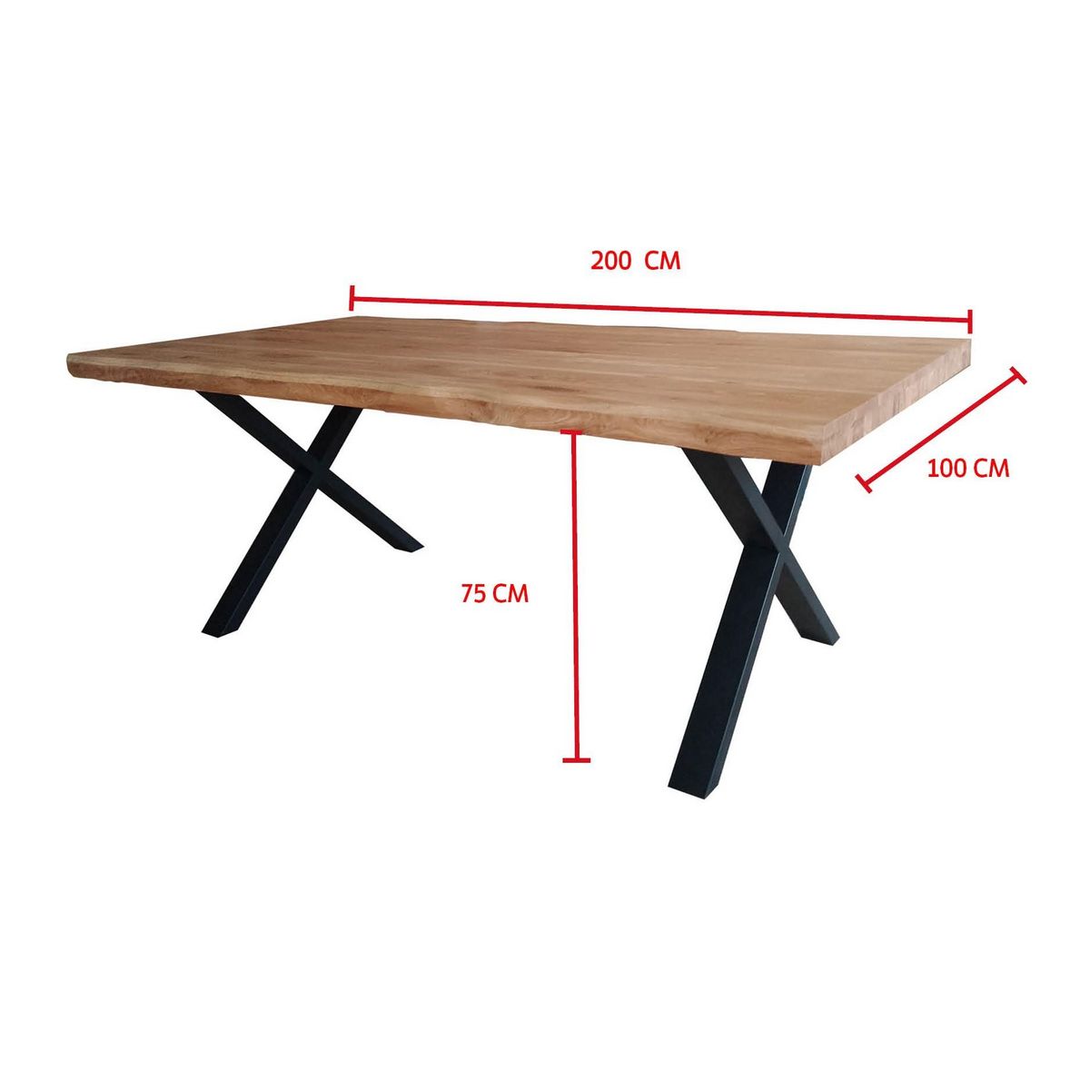 Table à manger 8 personnes en chêne massif finition huilée et pieds métal 200 cm PHILIPPINE