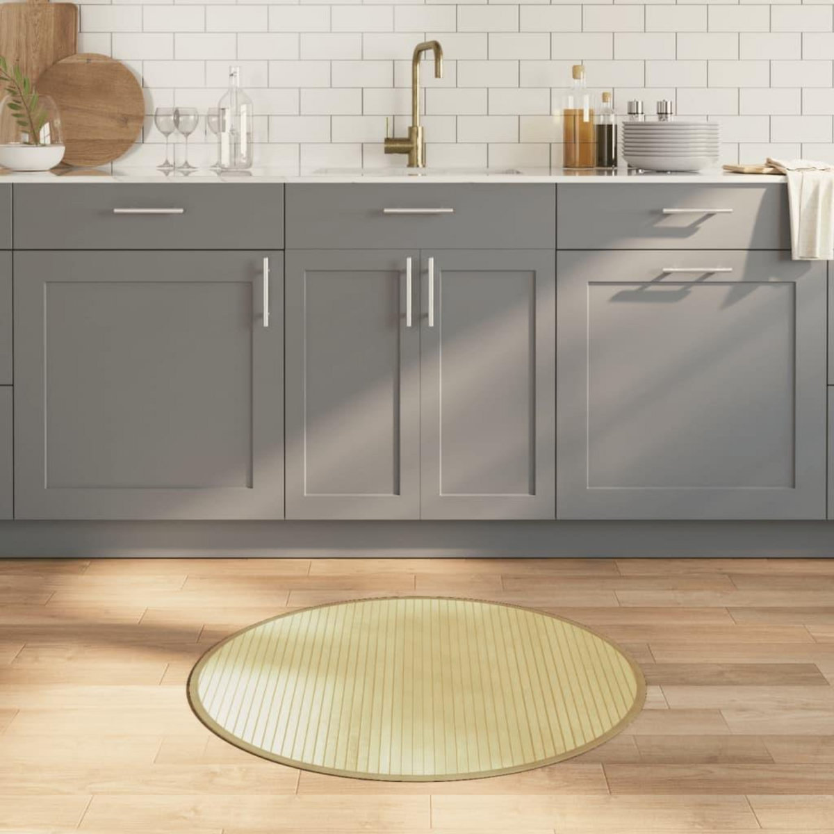 VIDAXL Tapis rond naturel clair 80 cm bambou