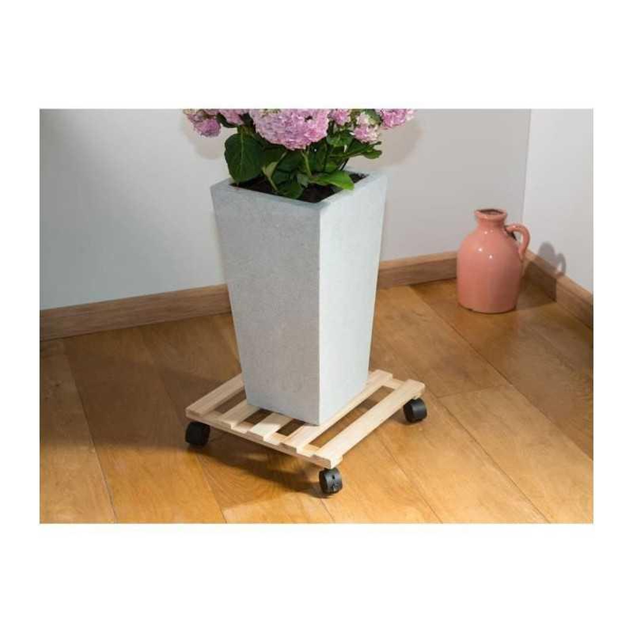 Voir la diapositive 2 : NATURE Nature support carré pour pot de fleurs à roulettes en bois de sapin, 35 x 35 cm