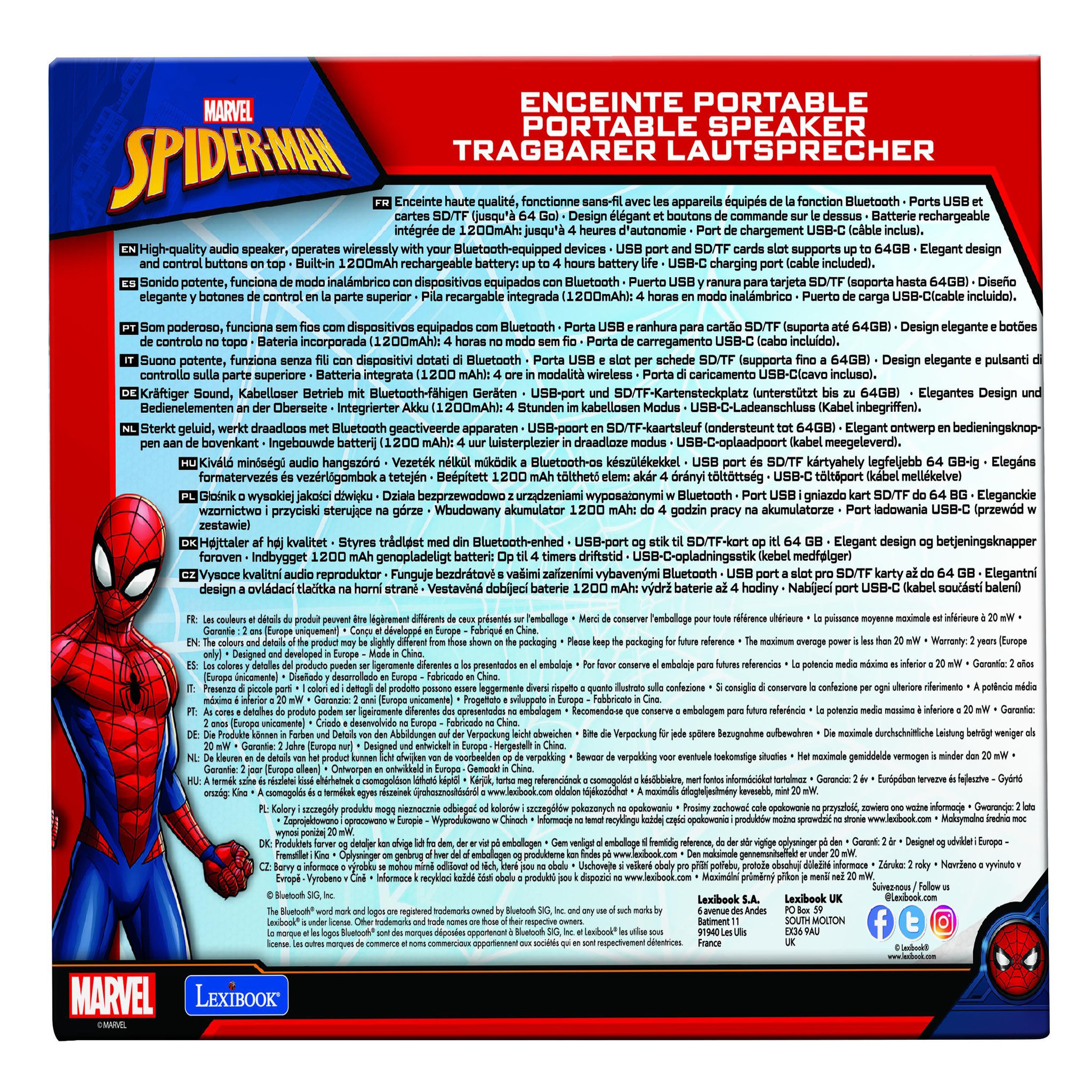 Voir la diapositive 5 : Lexibook Enceinte Bluetooth portable Spider-Man