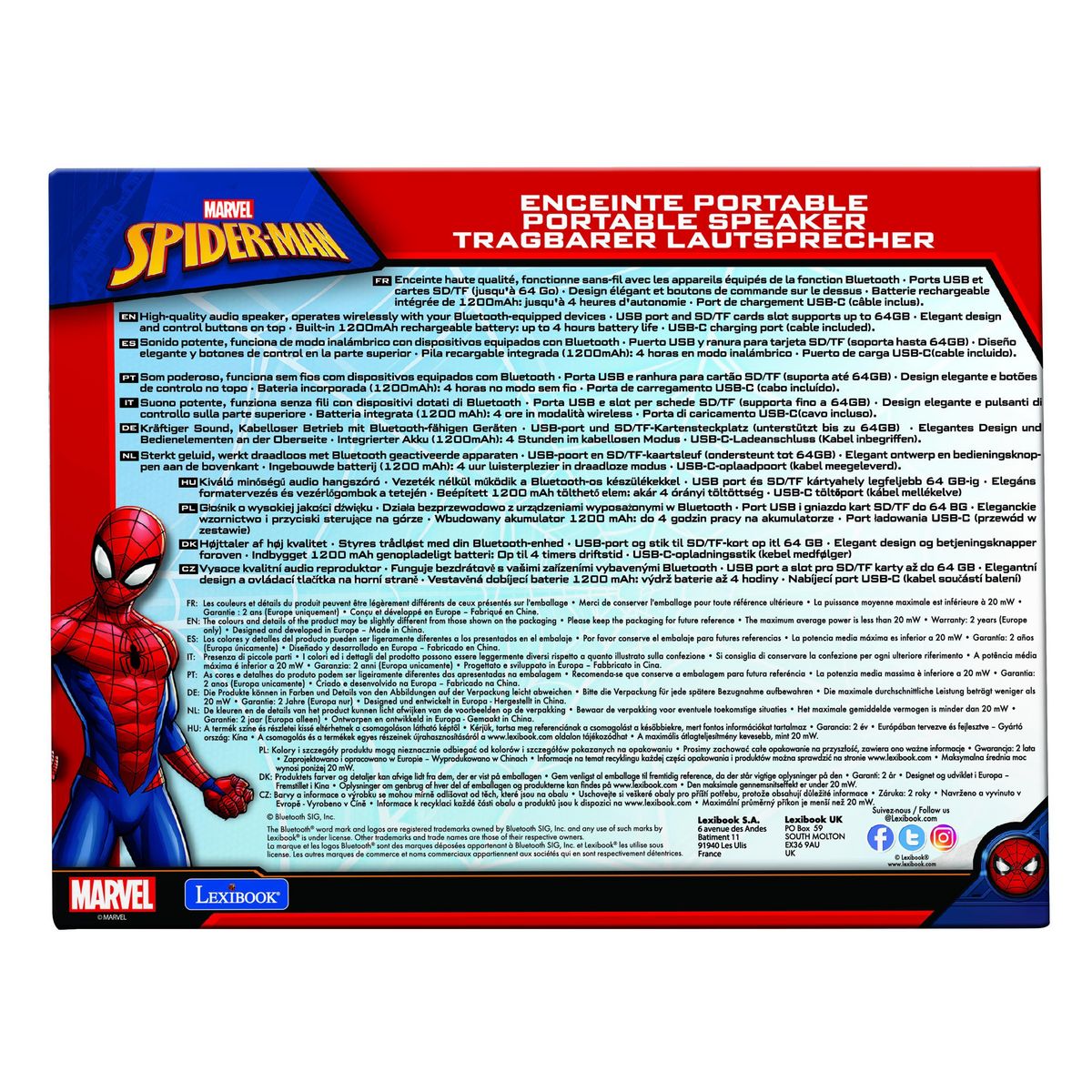 Lexibook Enceinte Bluetooth portable Spider-Man