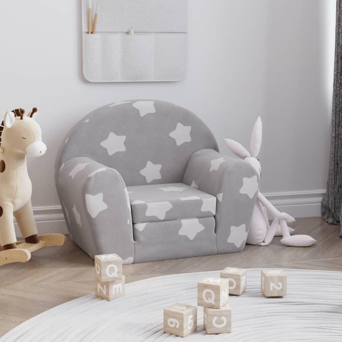 VIDAXL Canape-lit pour enfants gris clair avec etoiles peluche douce