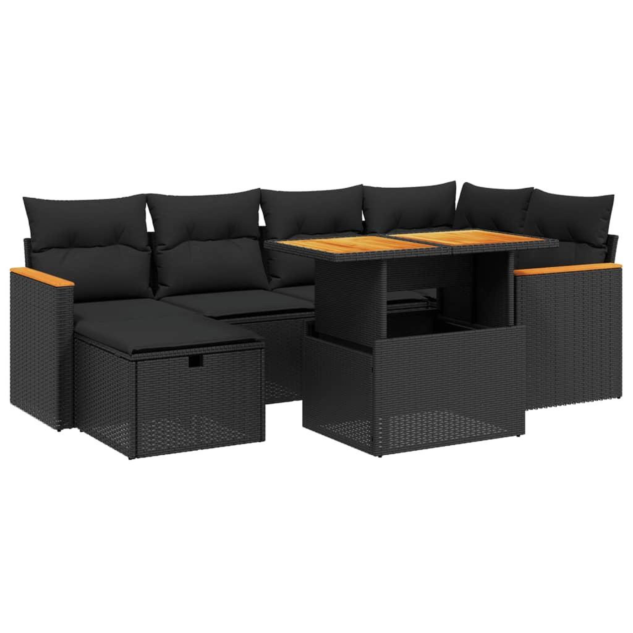 Voir la diapositive 2 : VIDAXL Salon de jardin 7 pcs avec coussins noir resine tressee