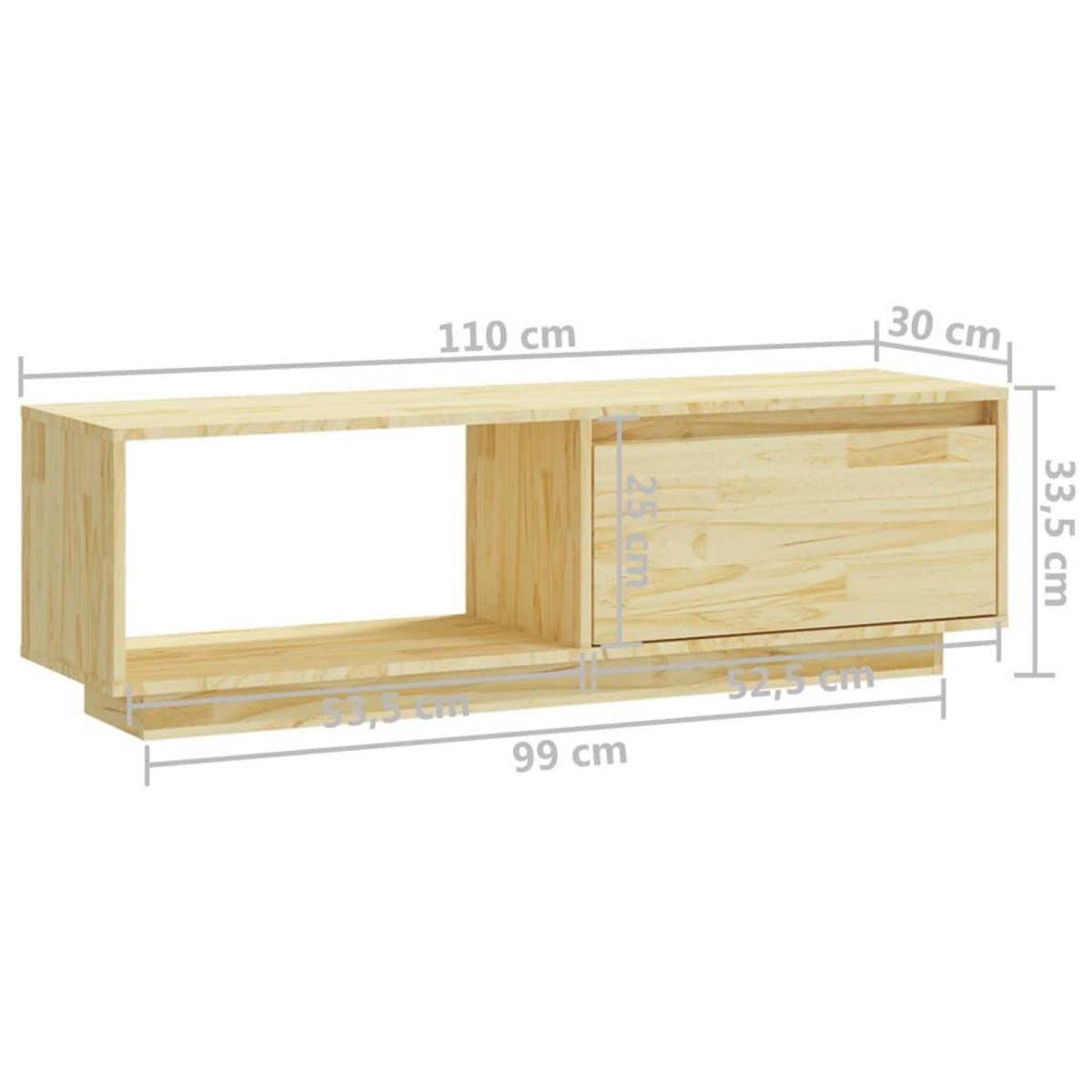VIDAXL Meuble TV 110x30x33,5 cm Bois de pin massif