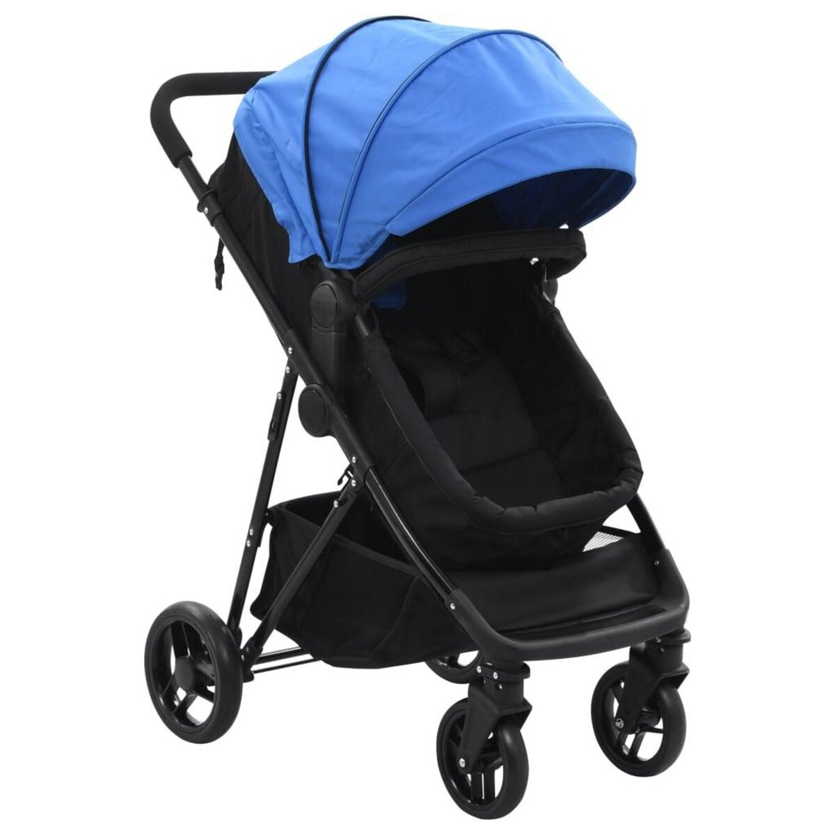 VIDAXL Poussette Landau bebe 2 en 1 Bleu et noir Acier pas cher