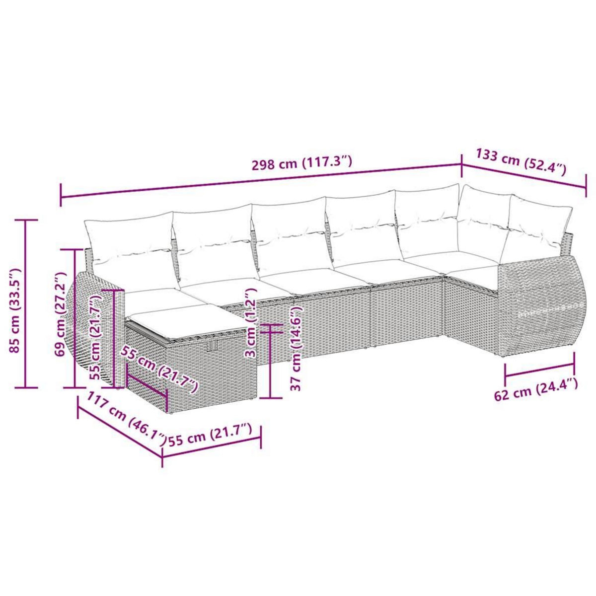 VIDAXL Salon de jardin avec coussins 7 pcs beige resine tressee