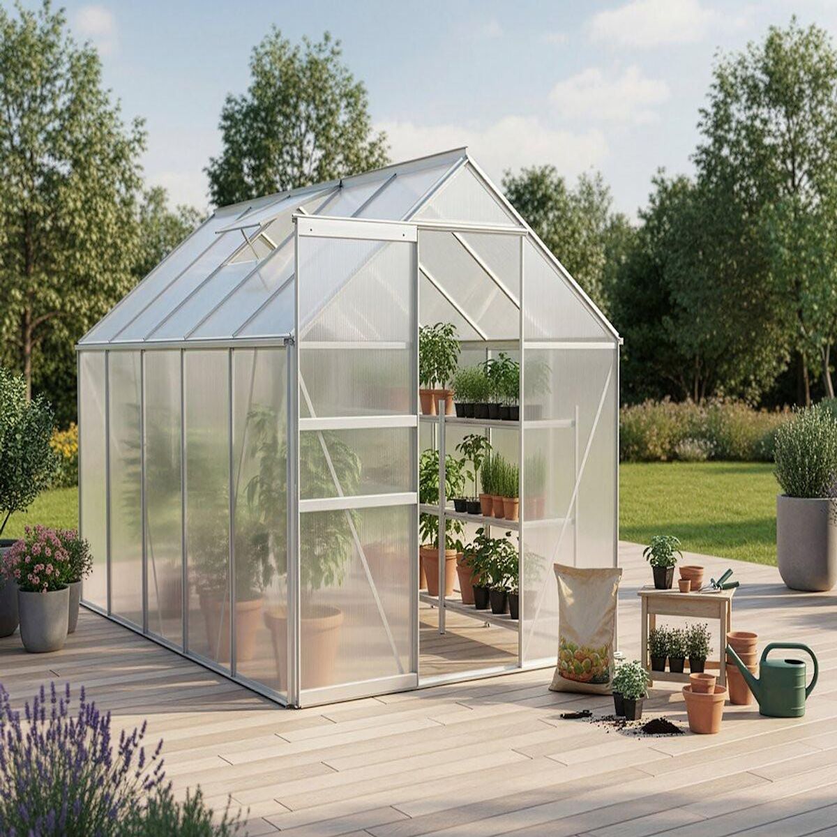 Habitat et Jardin Serre jardin polycarbonate 310 x 190 x 195 cm  Basilic  - 5,89 m² - Gris
