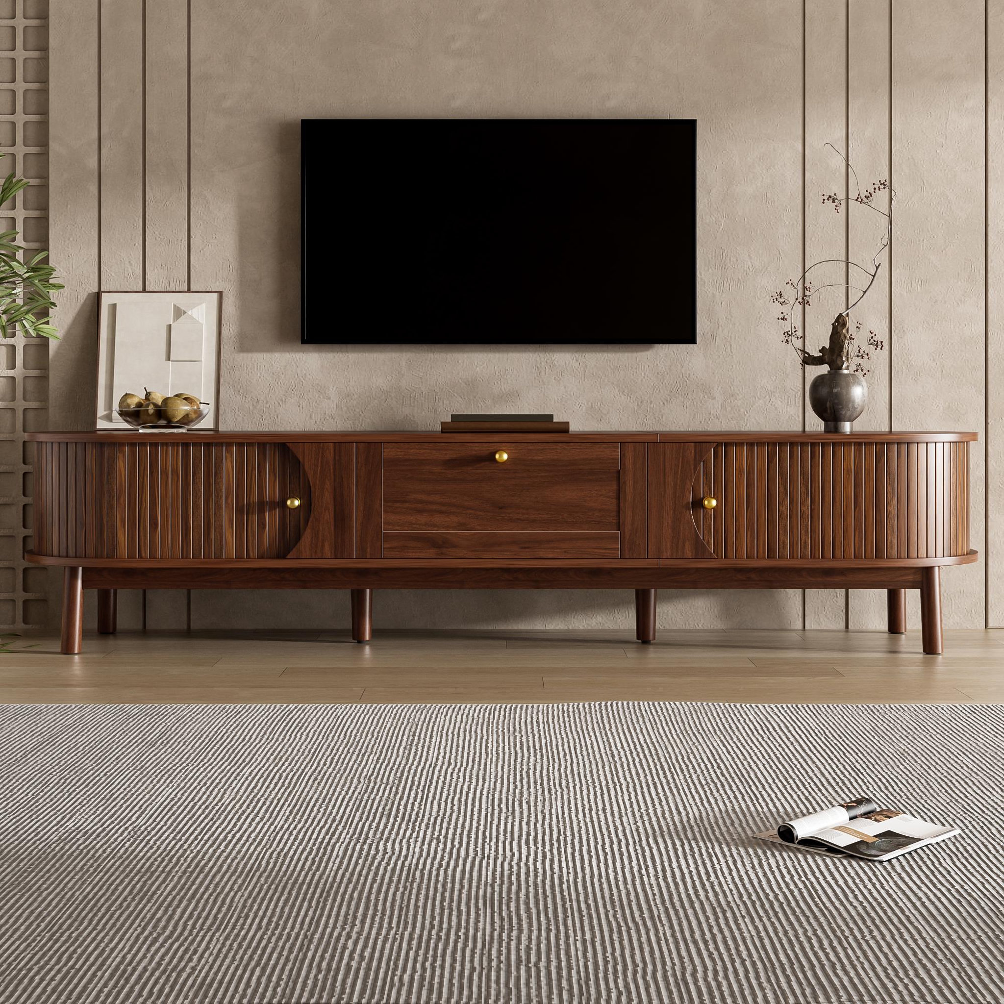 Voir la diapositive 2 : MERAX Meuble tv noyer 170 cm mdf