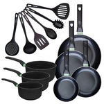 Fackelmann Set de 4 poêles 16 20 24 et 28 cm et 3 casseroles 16, 18 et 20 cm antiadhésives céramique et 6 ustensiles Fackelmann Brandao