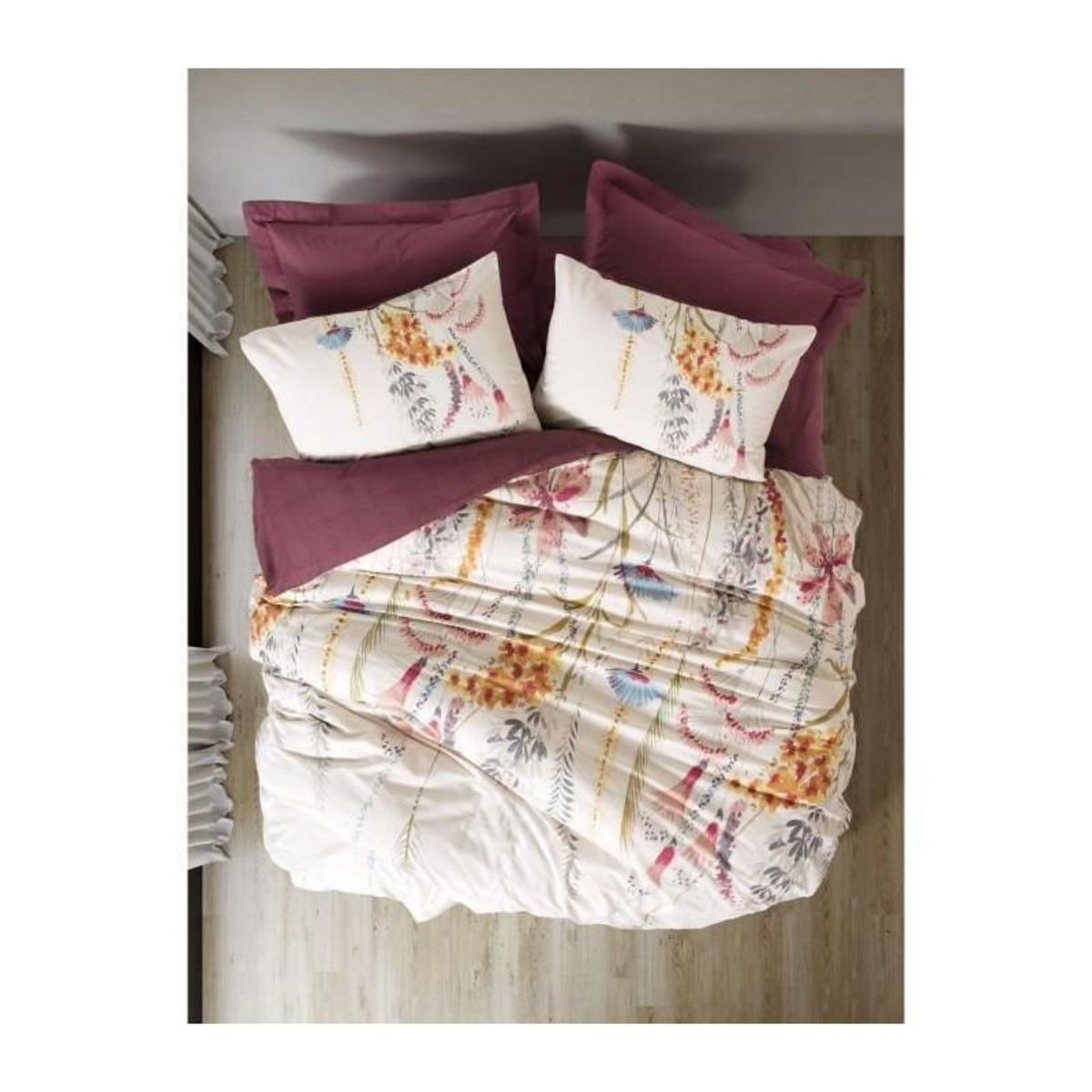 GENERIQUE Parure de lit - 129CTN64843 - 1 housse de couette 220 x 240 cm + 2 taies d'oreiller 60 x 60 cm - 100% coton ranforcé - Rouge