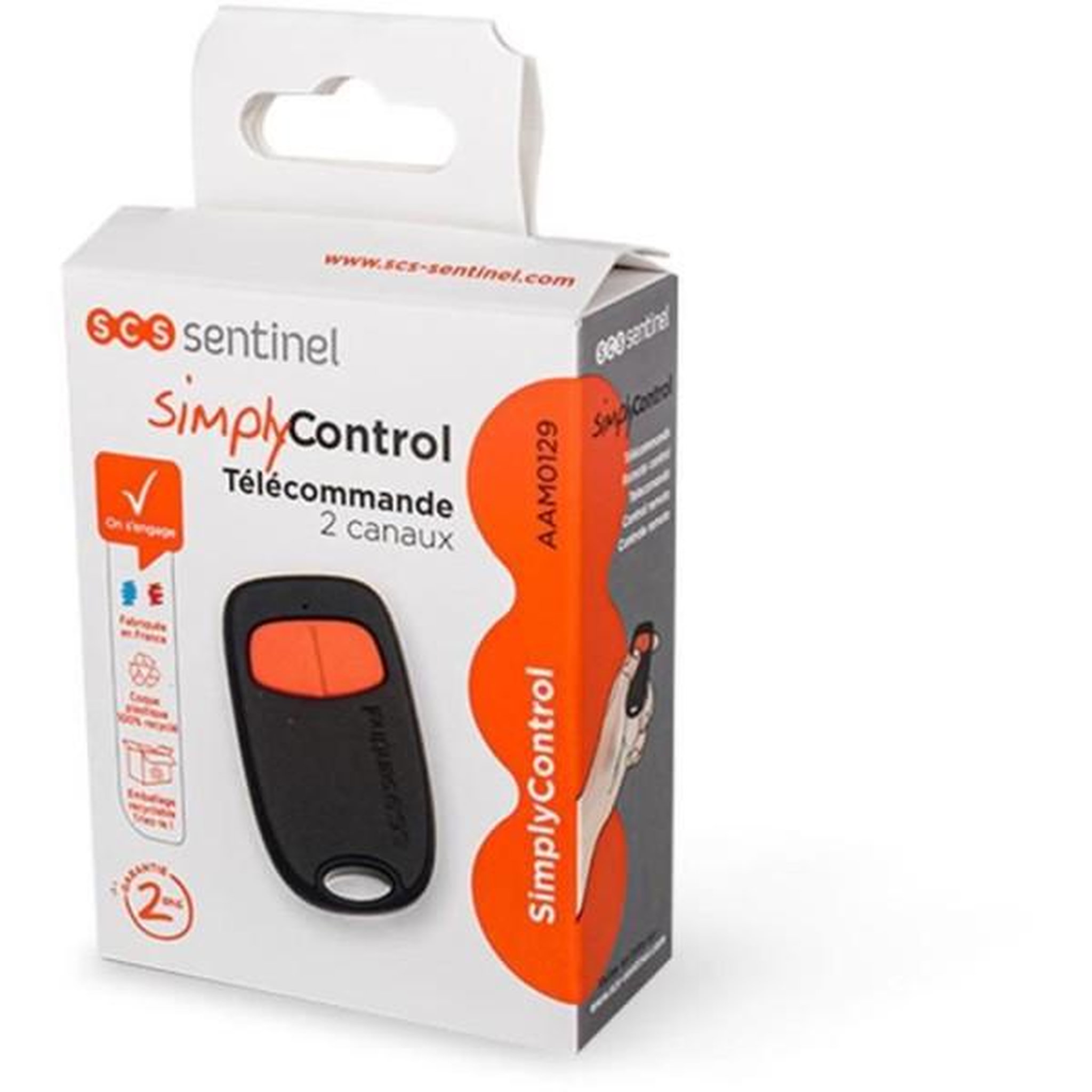 Voir la diapositive 6 : SCS SENTINEL Télécommande 2 canaux - SCS SENTINEL - SimplyControl - Orange, portée 40m, fréquence 433.92 MHz, pile lithium CR2032 incluse
