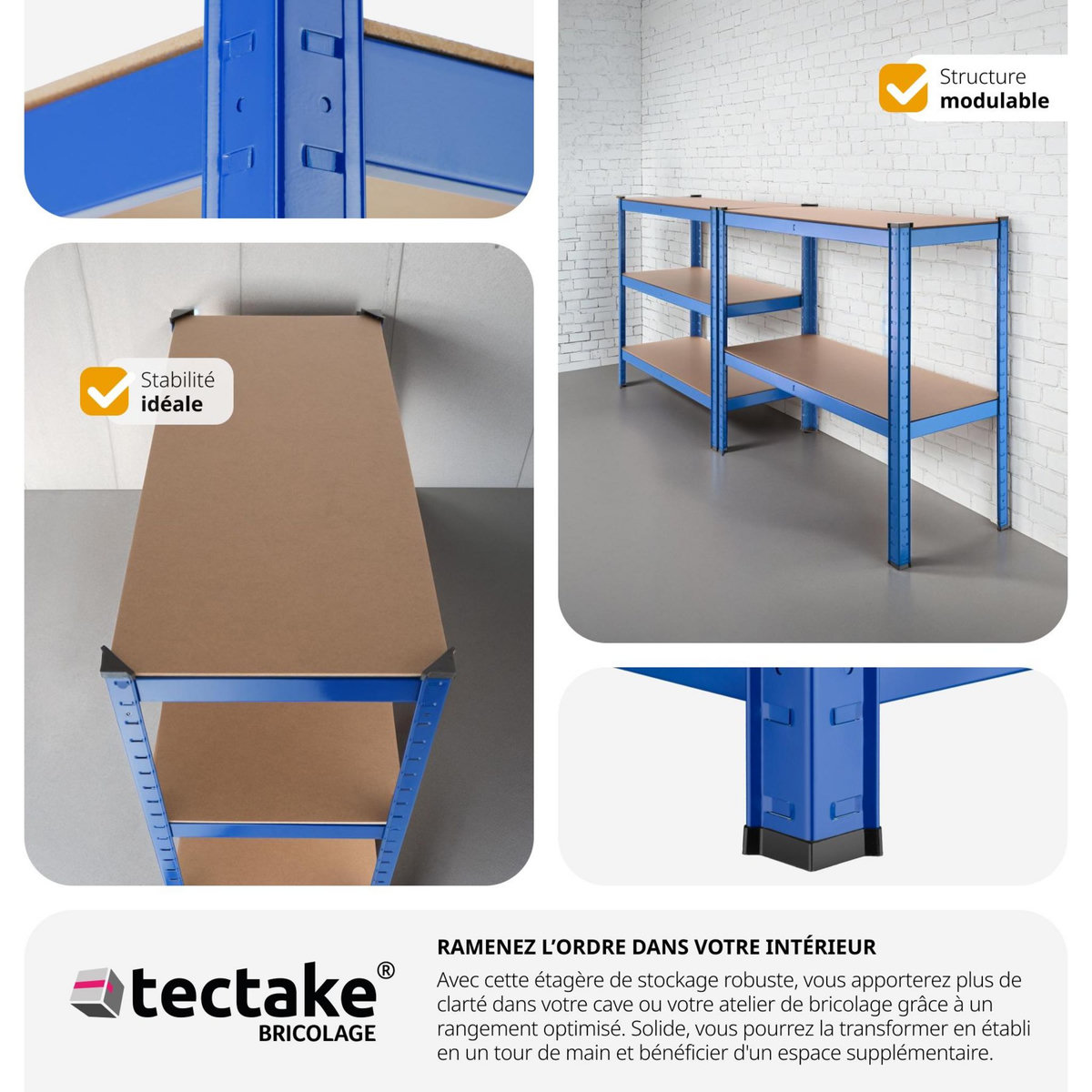 tectake Étagère charge lourde avec 5 tablettes bleu