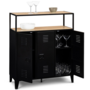Voir la diapositive 4 : ID MARKET Meuble de bar buffet ESTER 3 portes en métal noir plateau façon hêtre